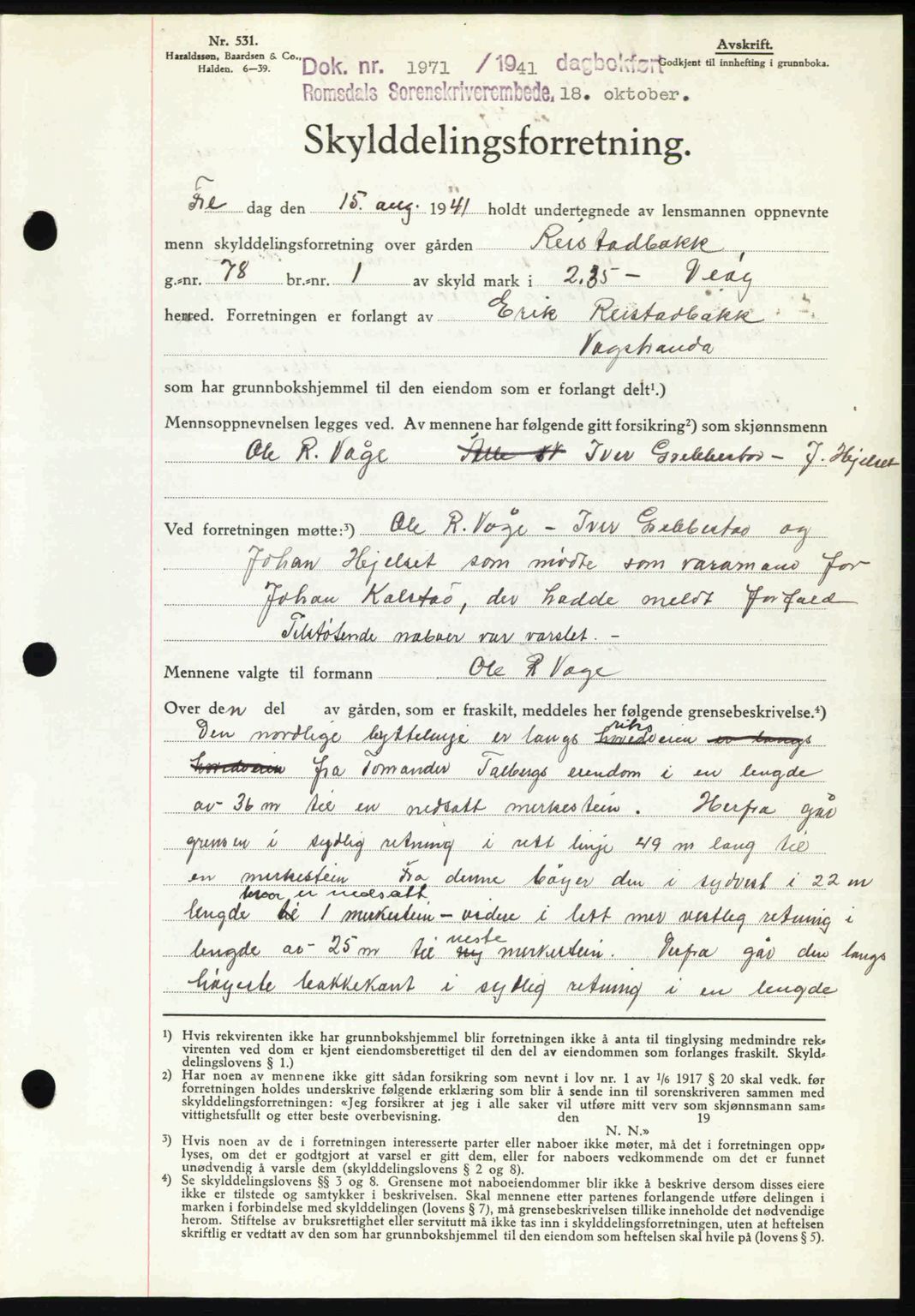 Romsdal sorenskriveri, AV/SAT-A-4149/1/2/2C: Mortgage book no. A11, 1941-1942, Diary no: : 1971/1941