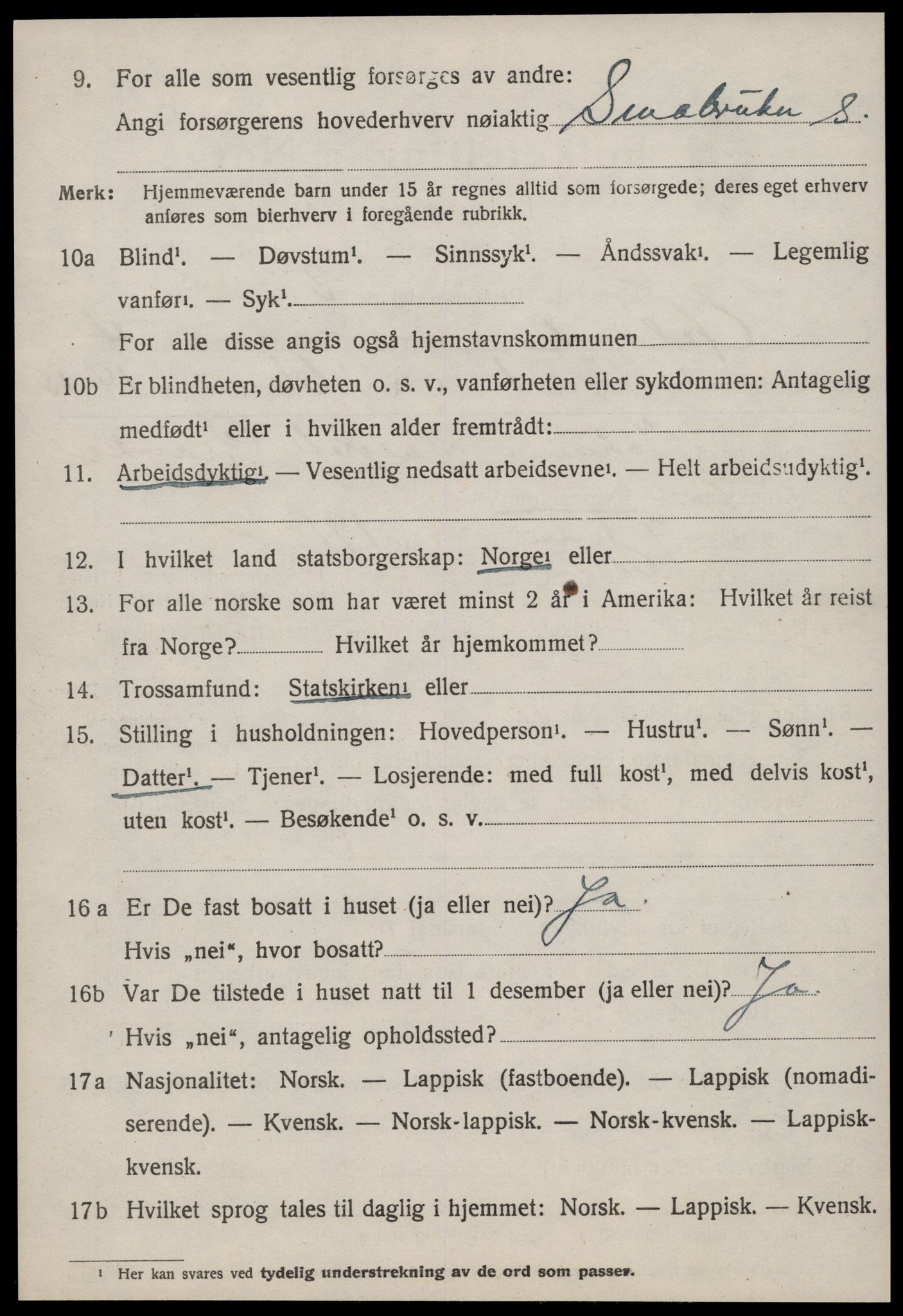 SAT, 1920 census for Ørland, 1920, p. 3396