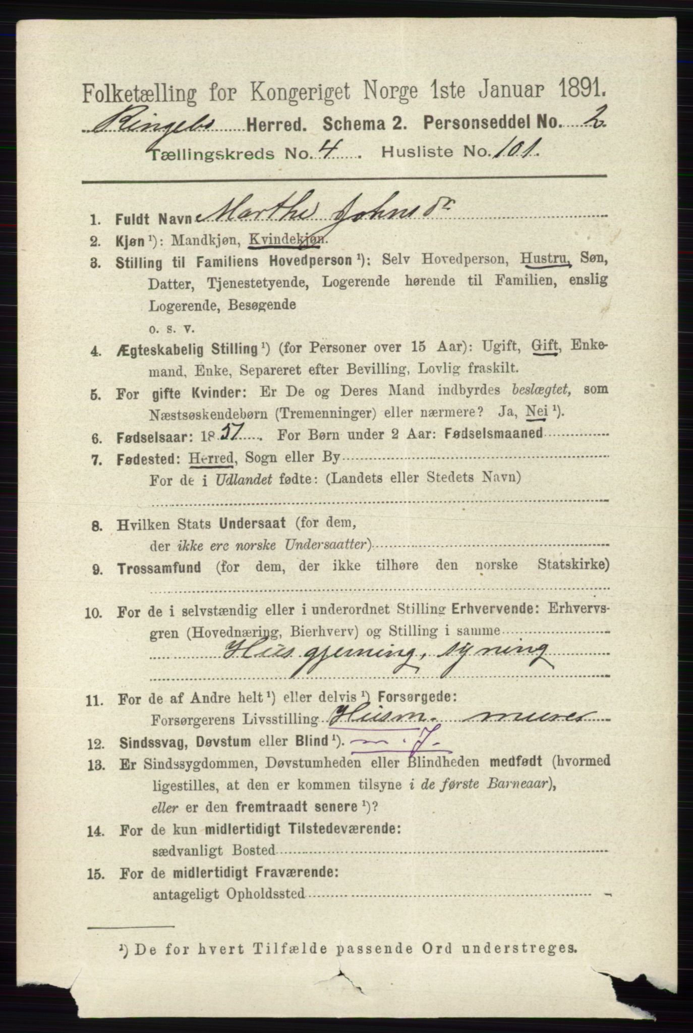 RA, 1891 census for 0520 Ringebu, 1891, p. 1893