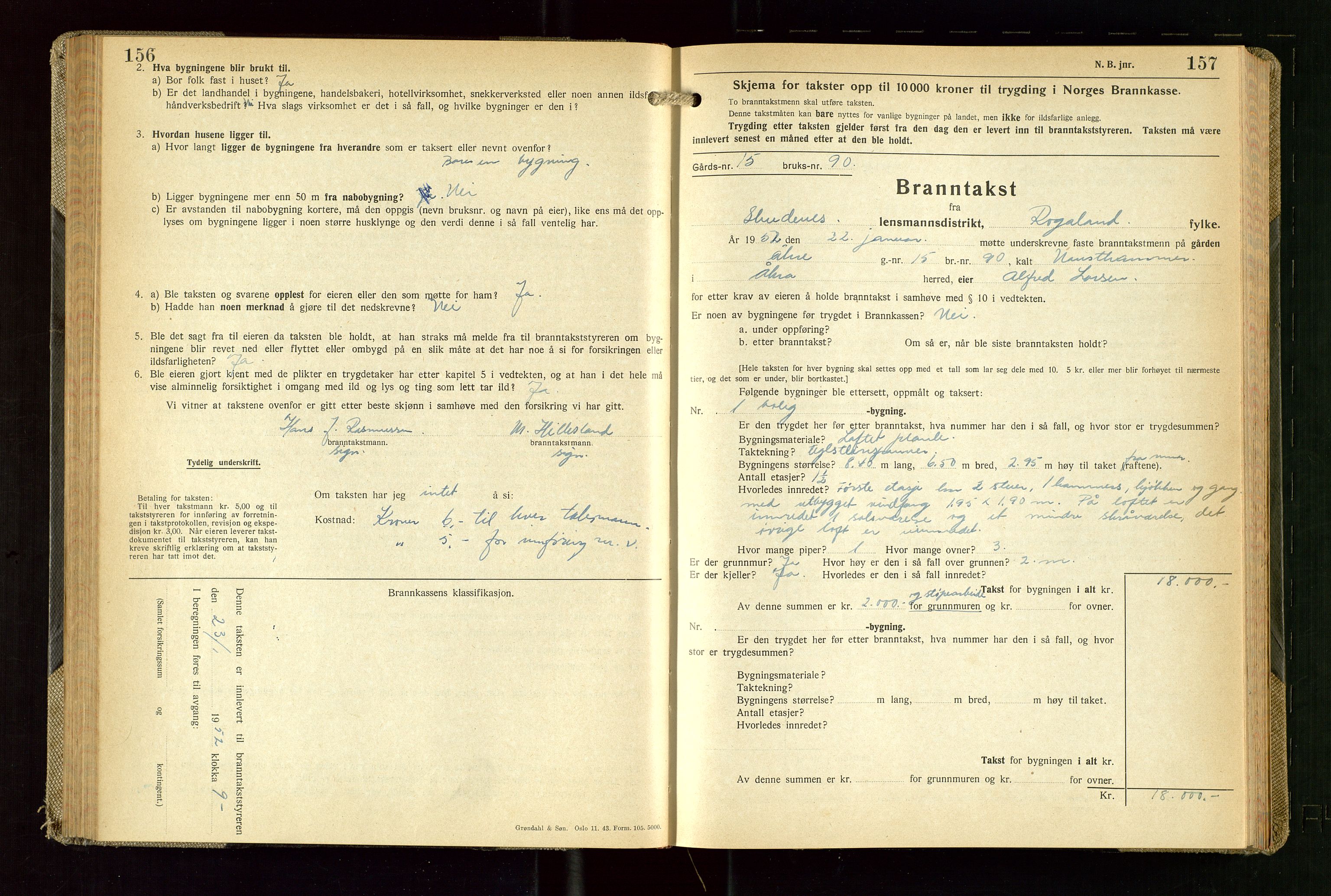 Skudenes lensmannskontor, AV/SAST-A-100444/Gob/L0003: "Brandtakstprotokoll", 1942-1954, p. 156-157