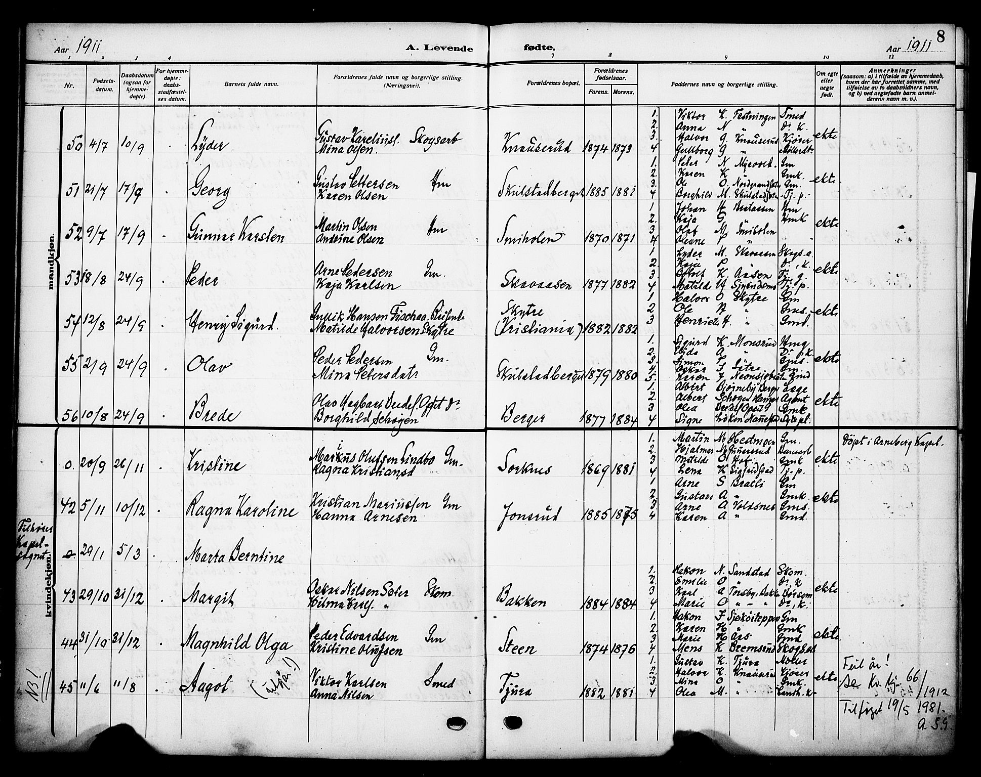 Grue prestekontor, AV/SAH-PREST-036/H/Ha/Haa/L0015: Parish register (official) no. 15, 1911-1922, p. 8