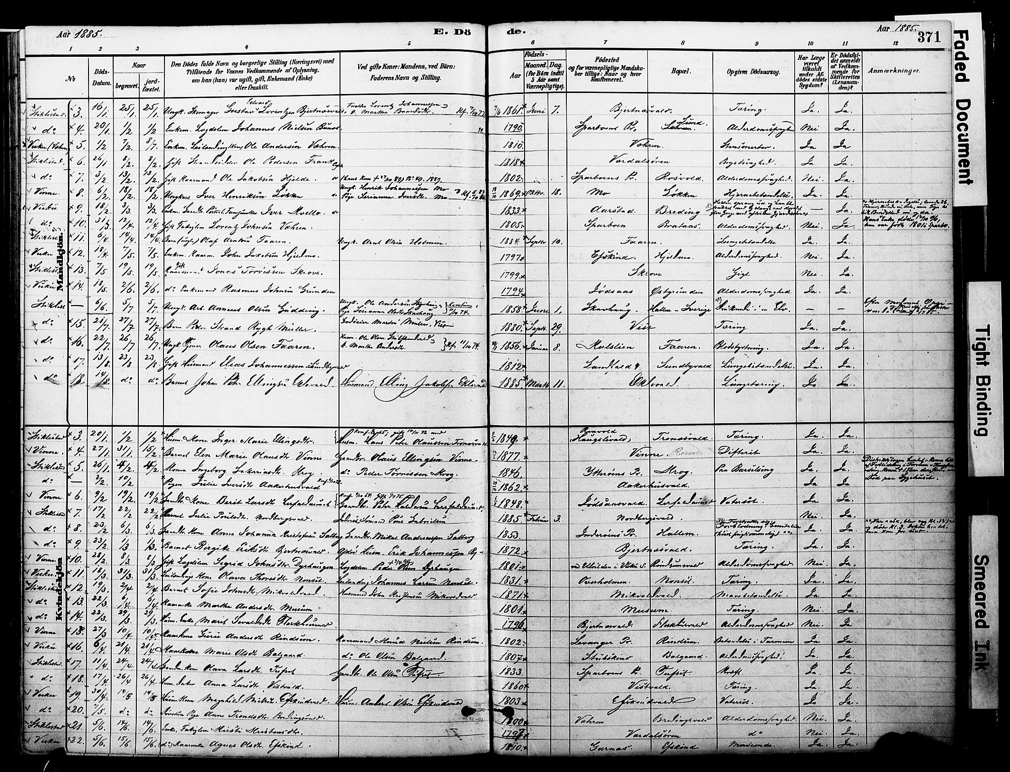 Ministerialprotokoller, klokkerbøker og fødselsregistre - Nord-Trøndelag, AV/SAT-A-1458/723/L0244: Parish register (official) no. 723A13, 1881-1899, p. 371