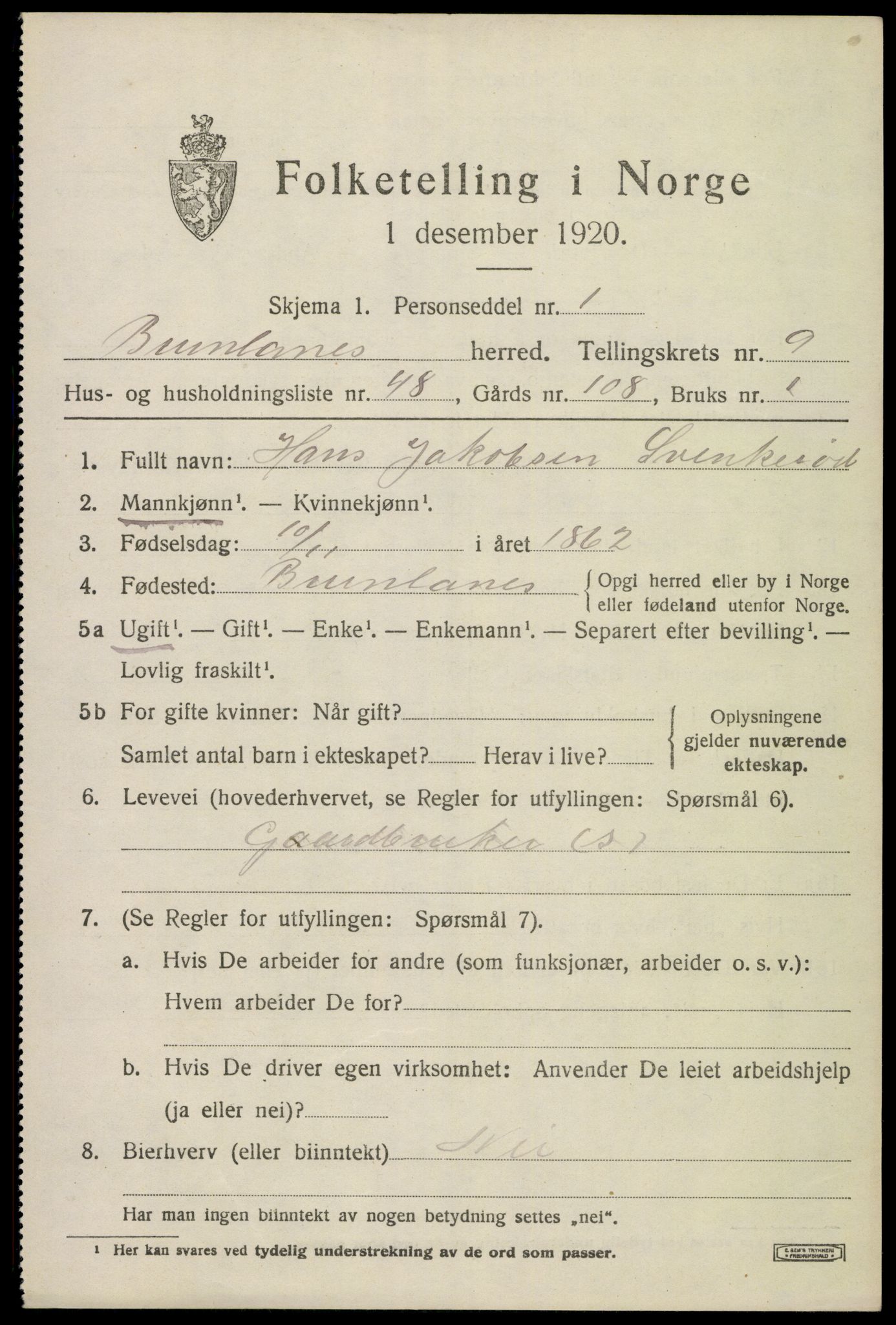 SAKO, 1920 census for Brunlanes, 1920, p. 8321