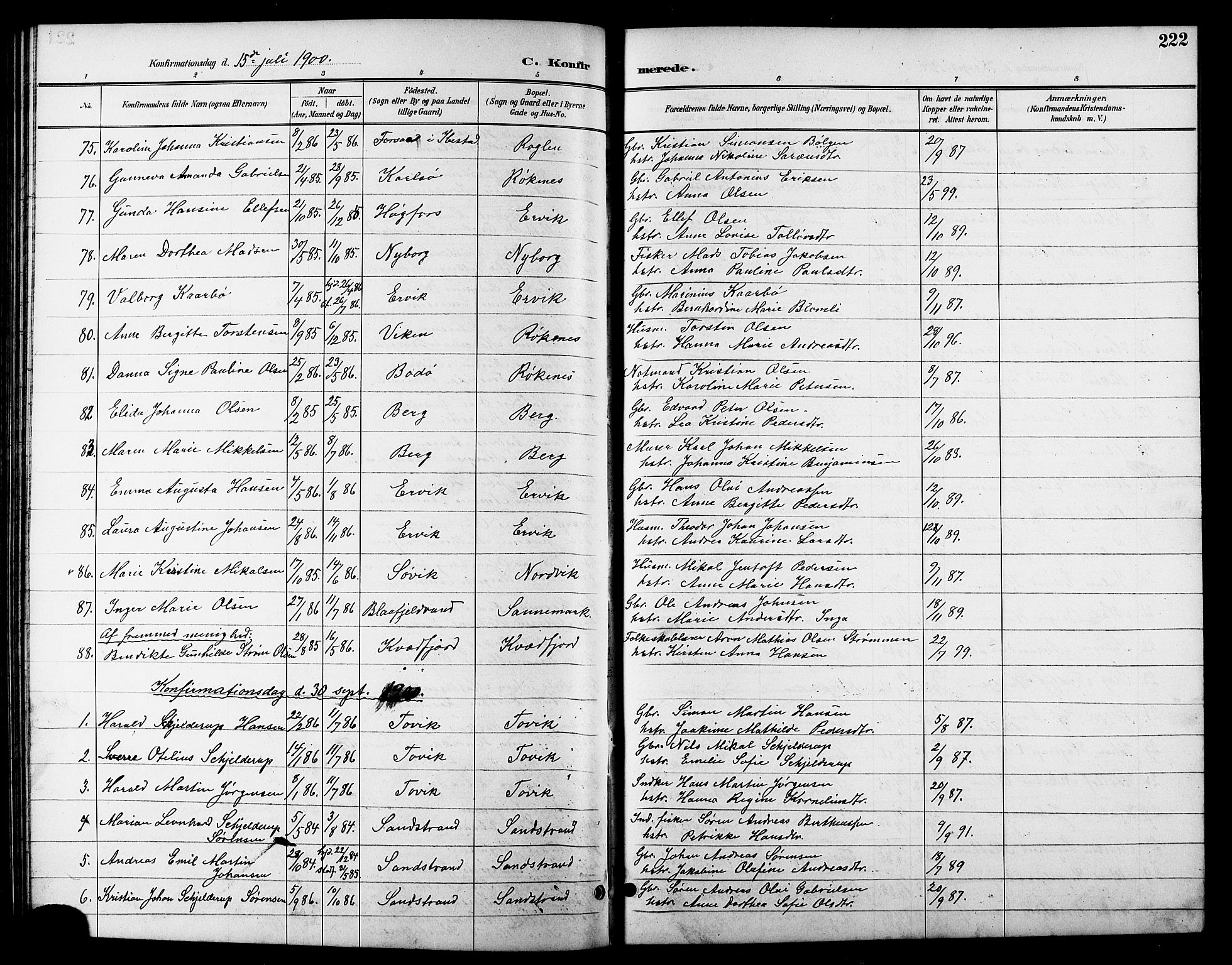 Trondenes sokneprestkontor, AV/SATØ-S-1319/H/Hb/L0011klokker: Parish register (copy) no. 11, 1891-1906, p. 222