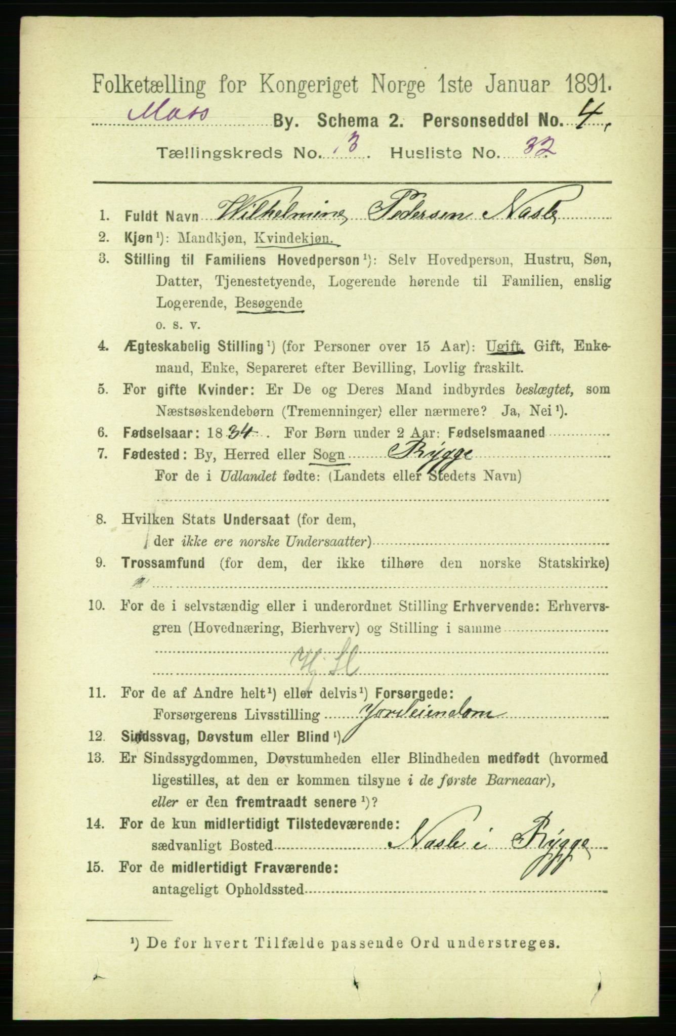 RA, 1891 census for 0104 Moss, 1891, p. 7014