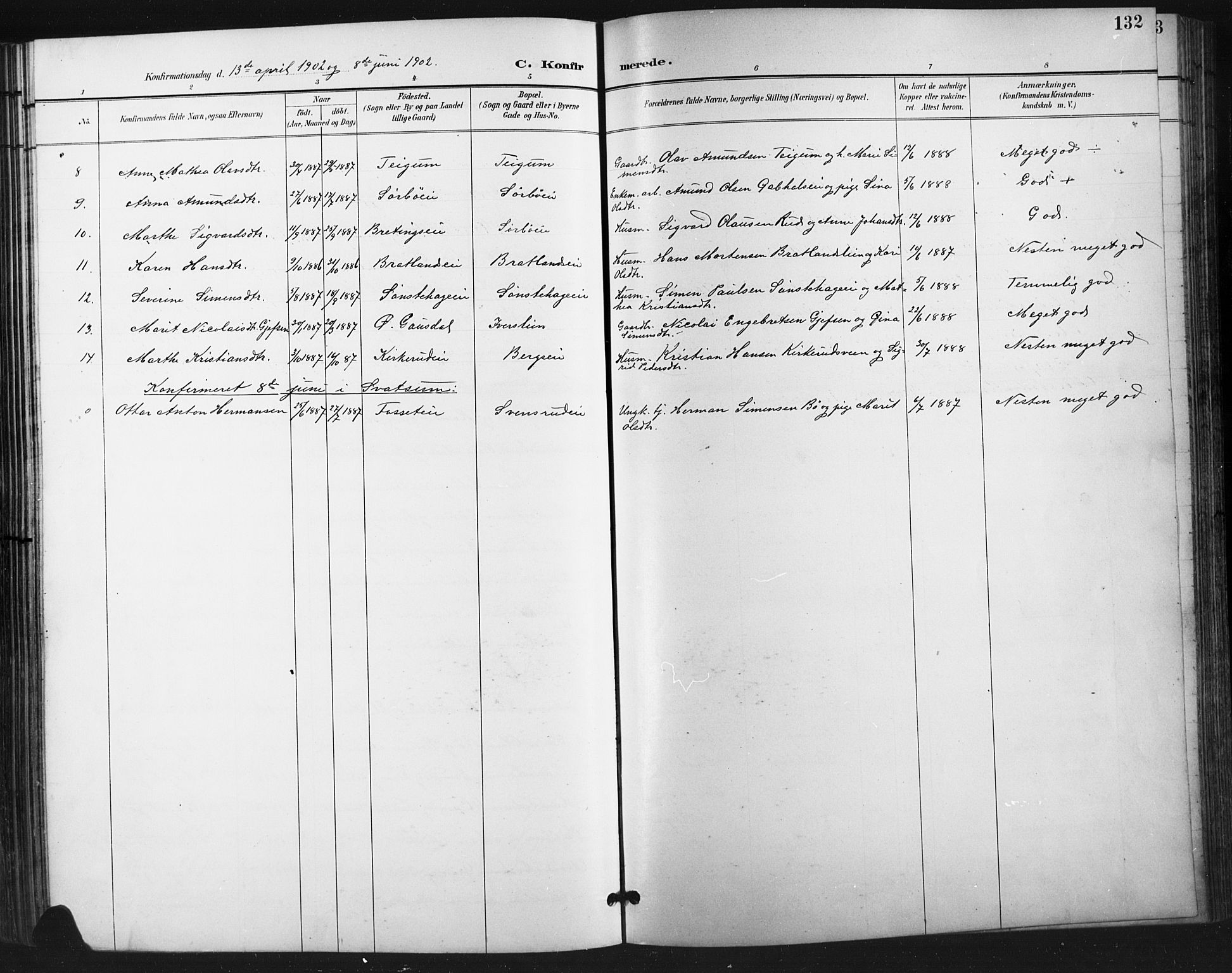 Vestre Gausdal prestekontor, SAH/PREST-094/H/Ha/Hab/L0003: Parish register (copy) no. 3, 1896-1925, p. 132