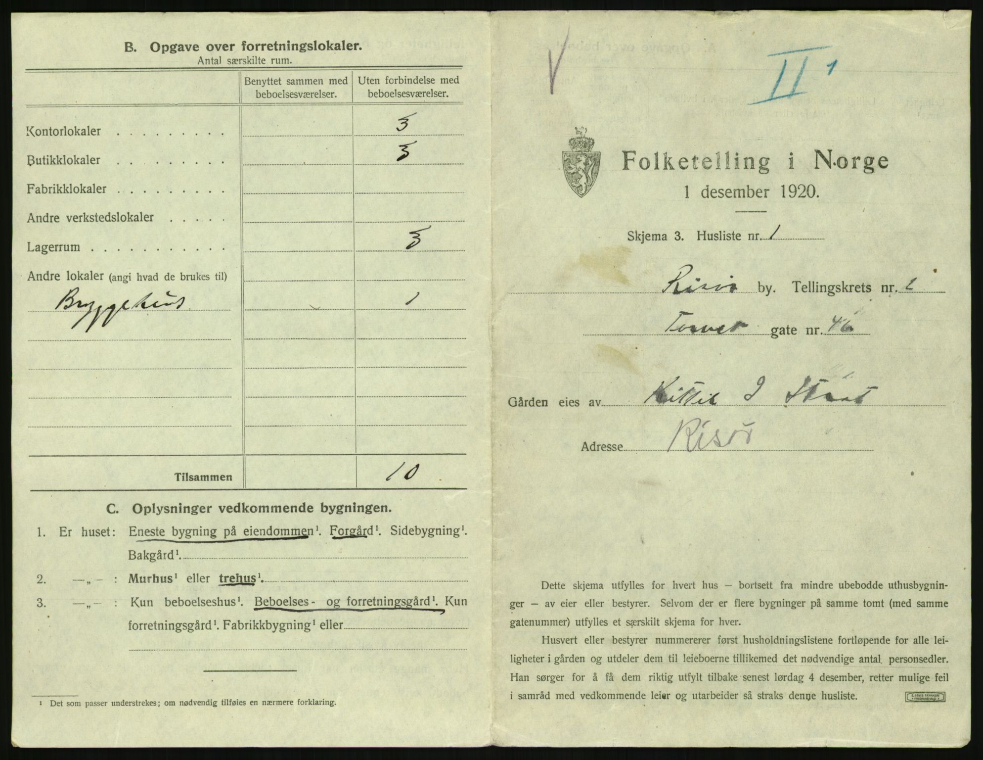 SAK, 1920 census for Risør, 1920, p. 515