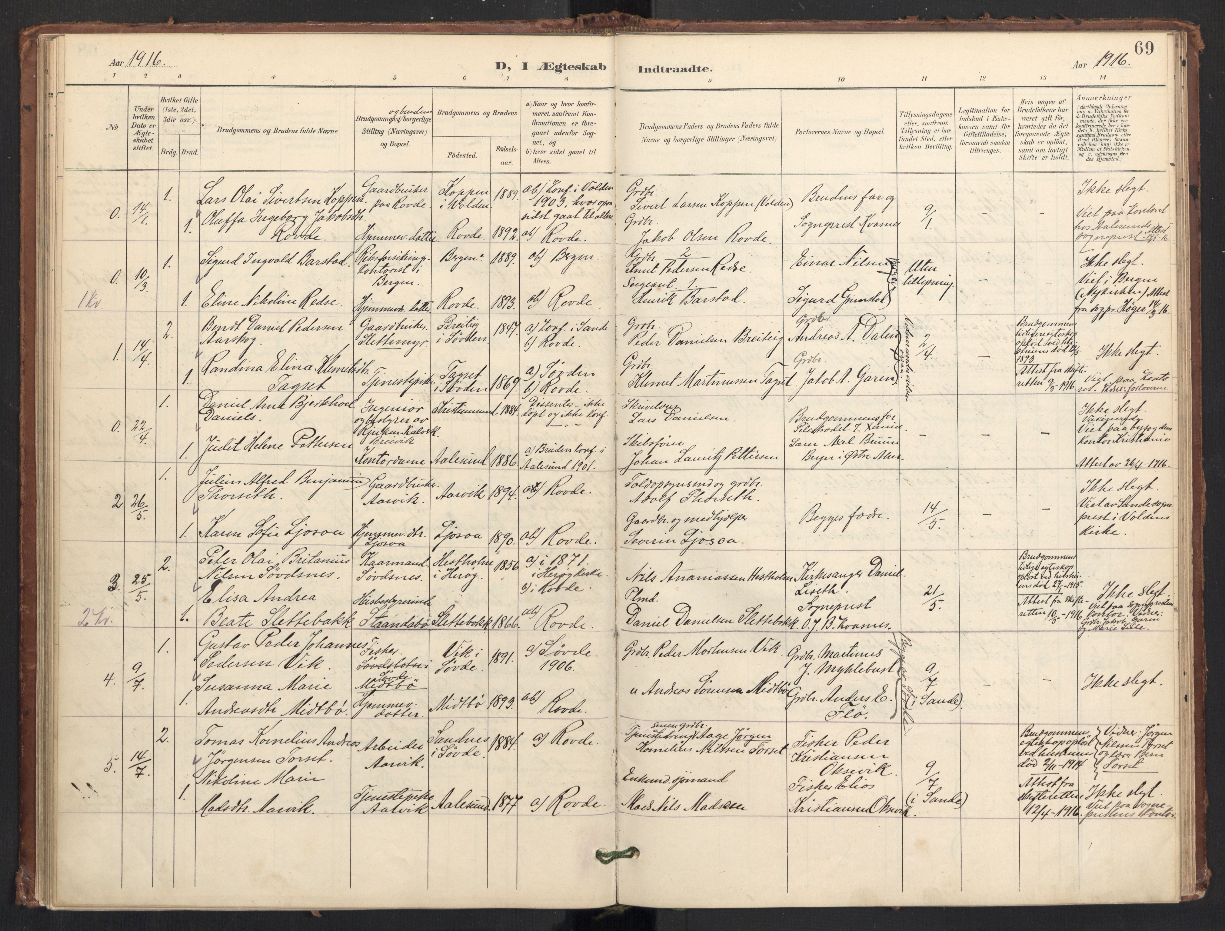 Ministerialprotokoller, klokkerbøker og fødselsregistre - Møre og Romsdal, SAT/A-1454/504/L0057: Parish register (official) no. 504A04, 1902-1919, p. 69