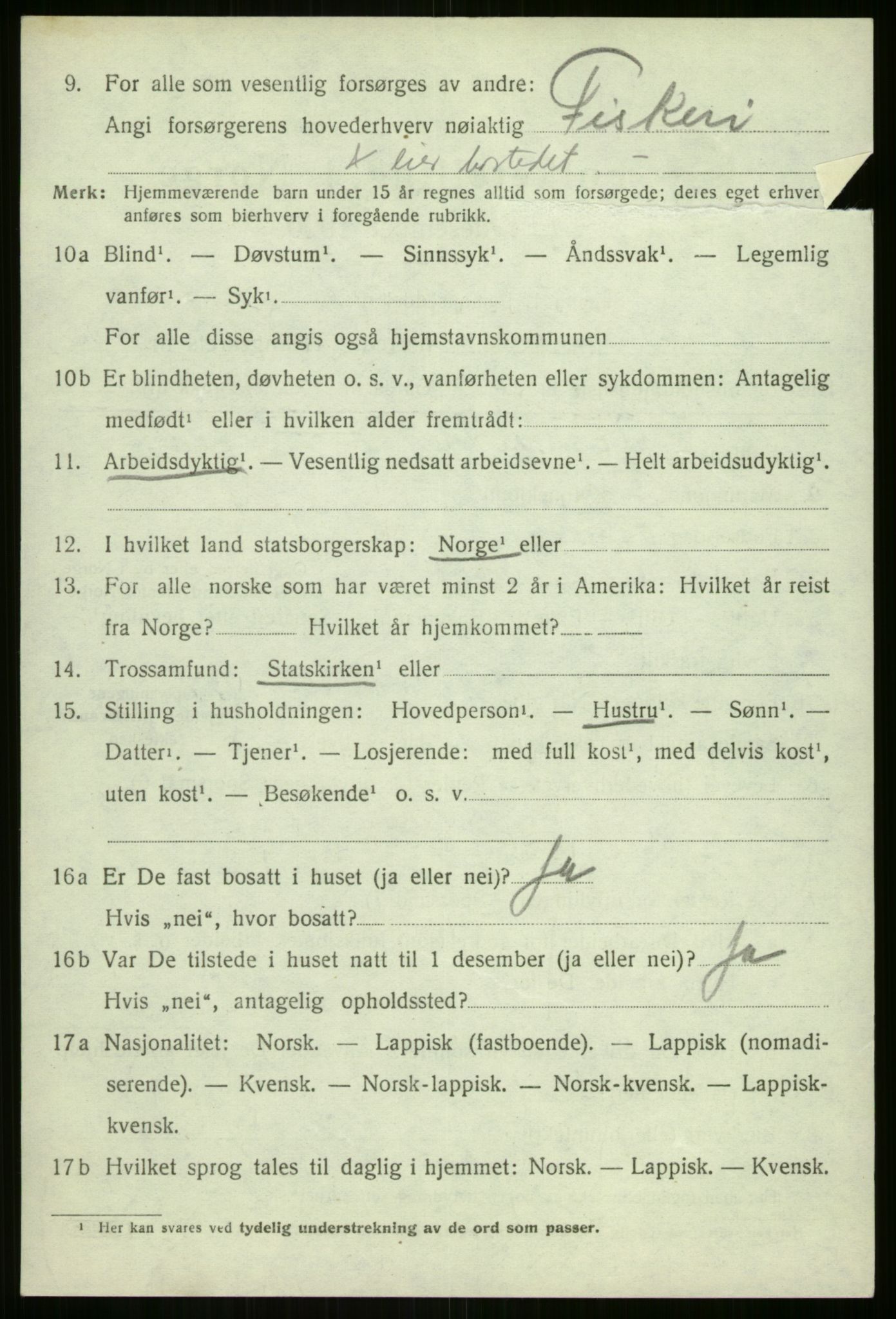 SATØ, 1920 census for Berg, 1920, p. 840