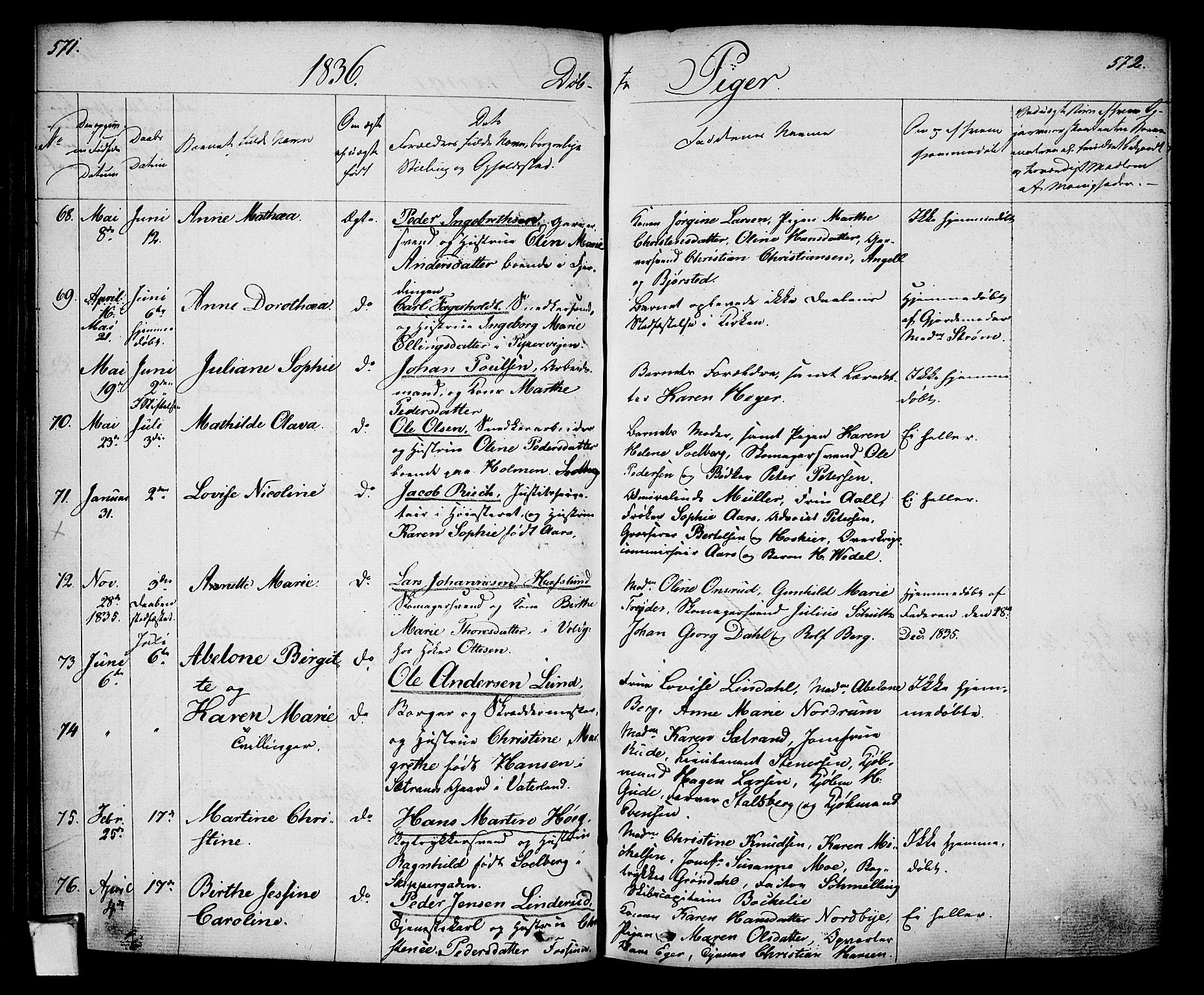 Oslo domkirke Kirkebøker, SAO/A-10752/F/Fa/L0011: Parish register (official) no. 11, 1830-1836, p. 571-572