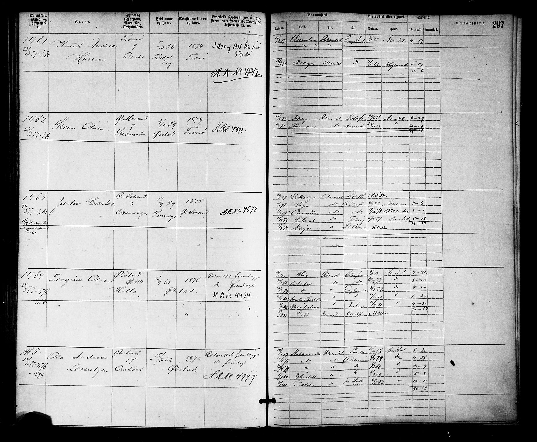 Arendal mønstringskrets, SAK/2031-0012/F/Fa/L0002: Annotasjonsrulle nr 1-1910 med register, S-2, 1868-1880, p. 330