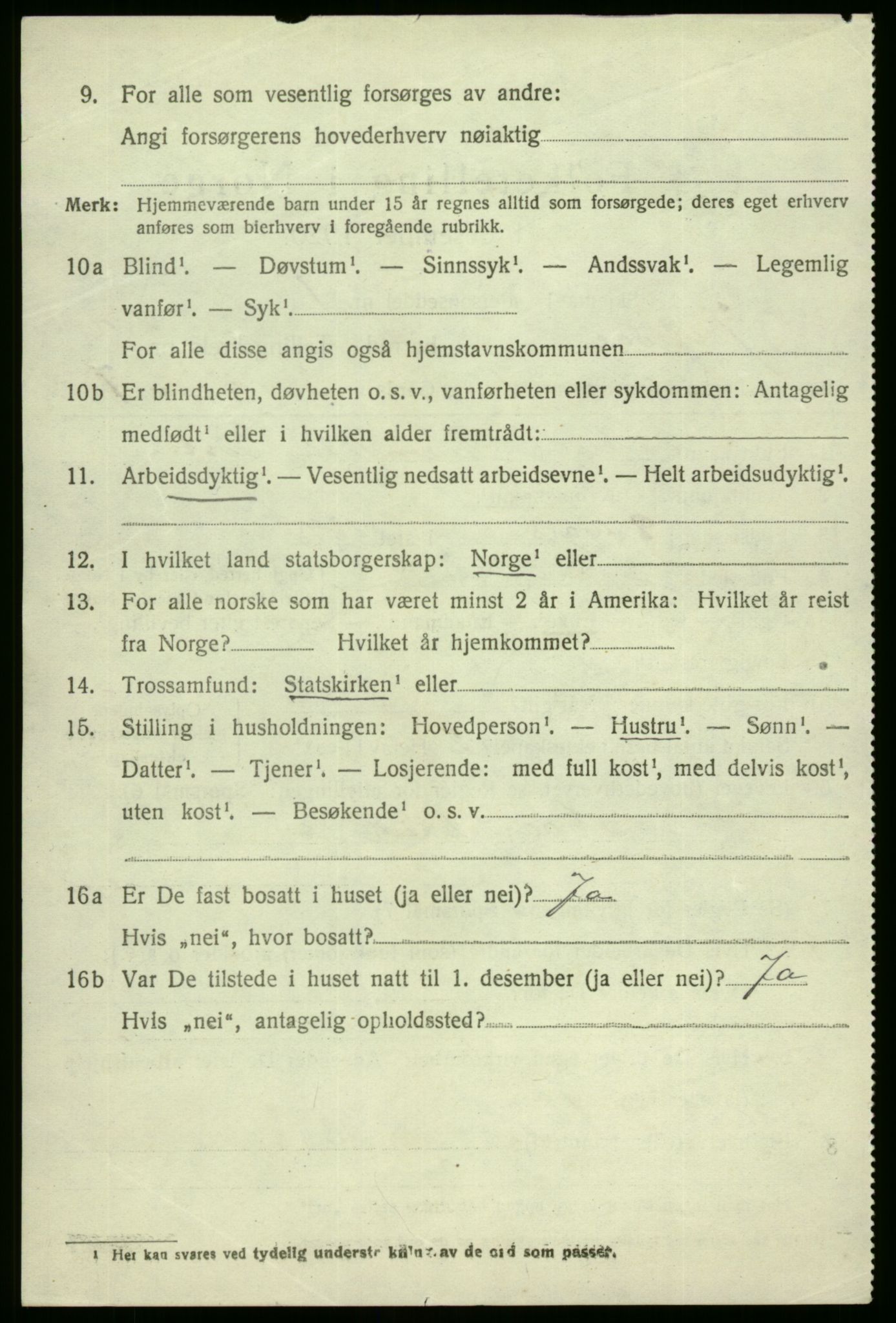 SAB, 1920 census for Jostedal, 1920, p. 579