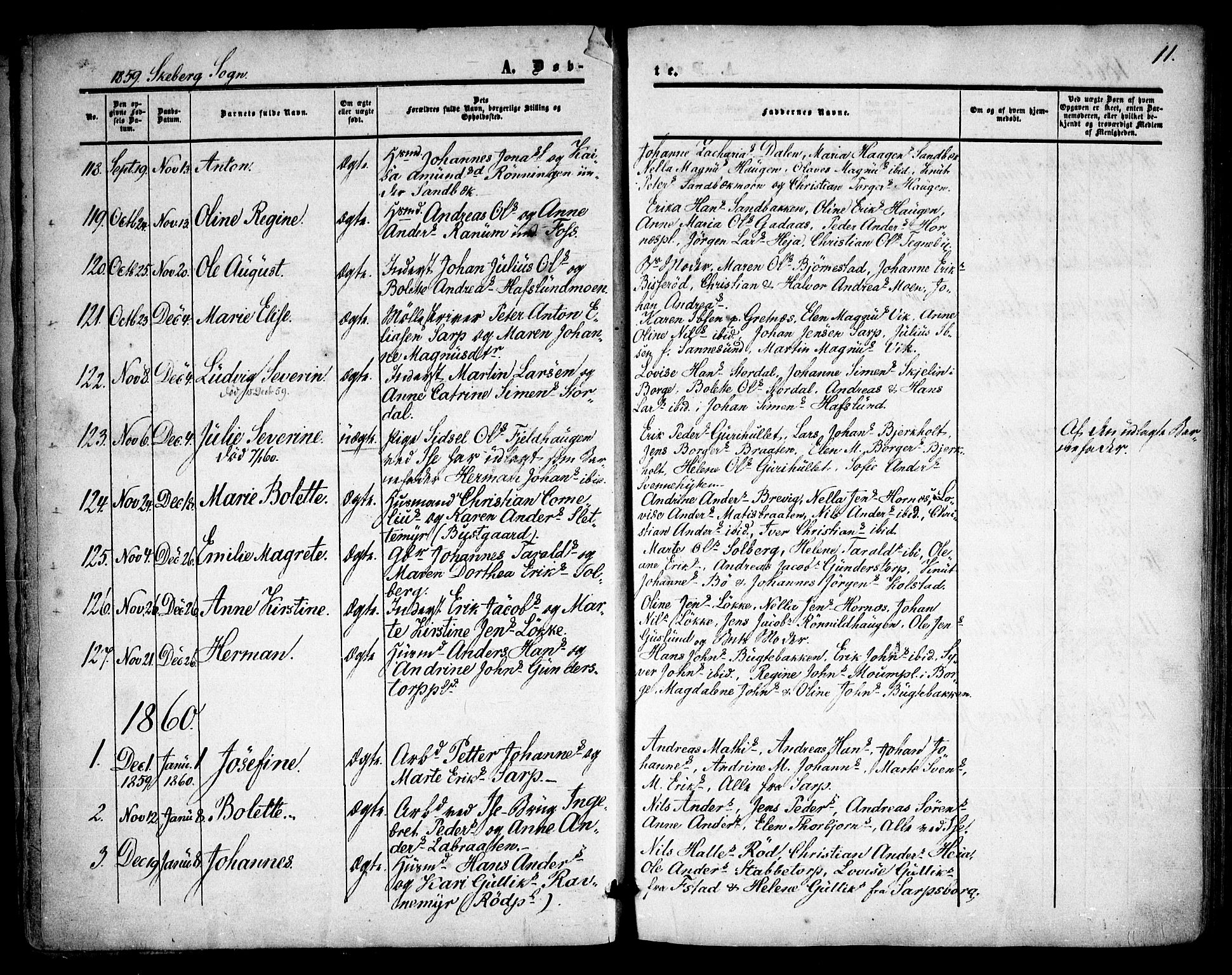 Skjeberg prestekontor Kirkebøker, SAO/A-10923/F/Fa/L0007: Parish register (official) no. I 7, 1859-1868, p. 11