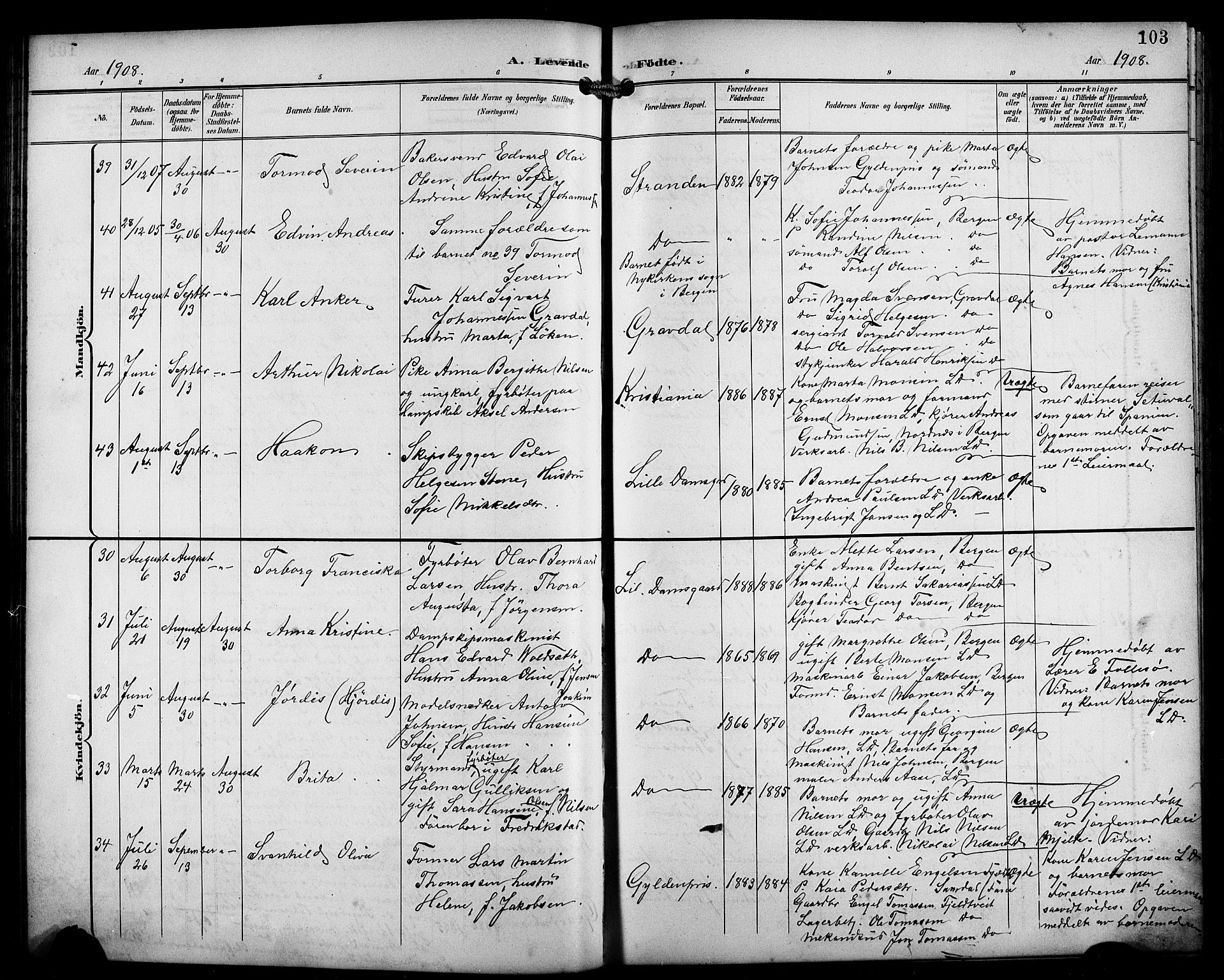 Laksevåg Sokneprestembete, SAB/A-76501/H/Ha/Hab/Haba/L0004: Parish register (copy) no. A 4, 1899-1909, p. 103