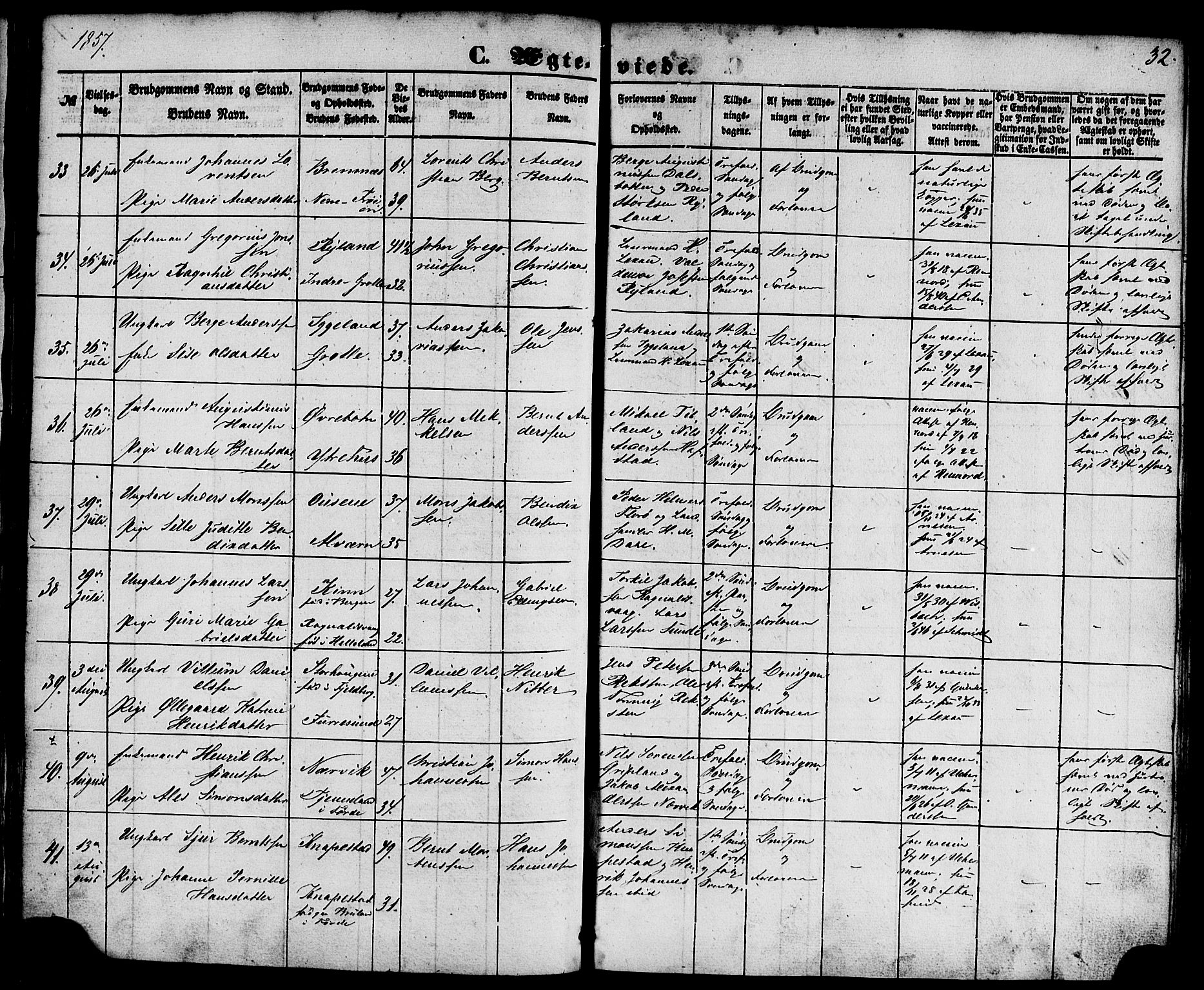 Kinn sokneprestembete, AV/SAB-A-80801/H/Haa/Haaa/L0010: Parish register (official) no. A 10, 1852-1869, p. 32