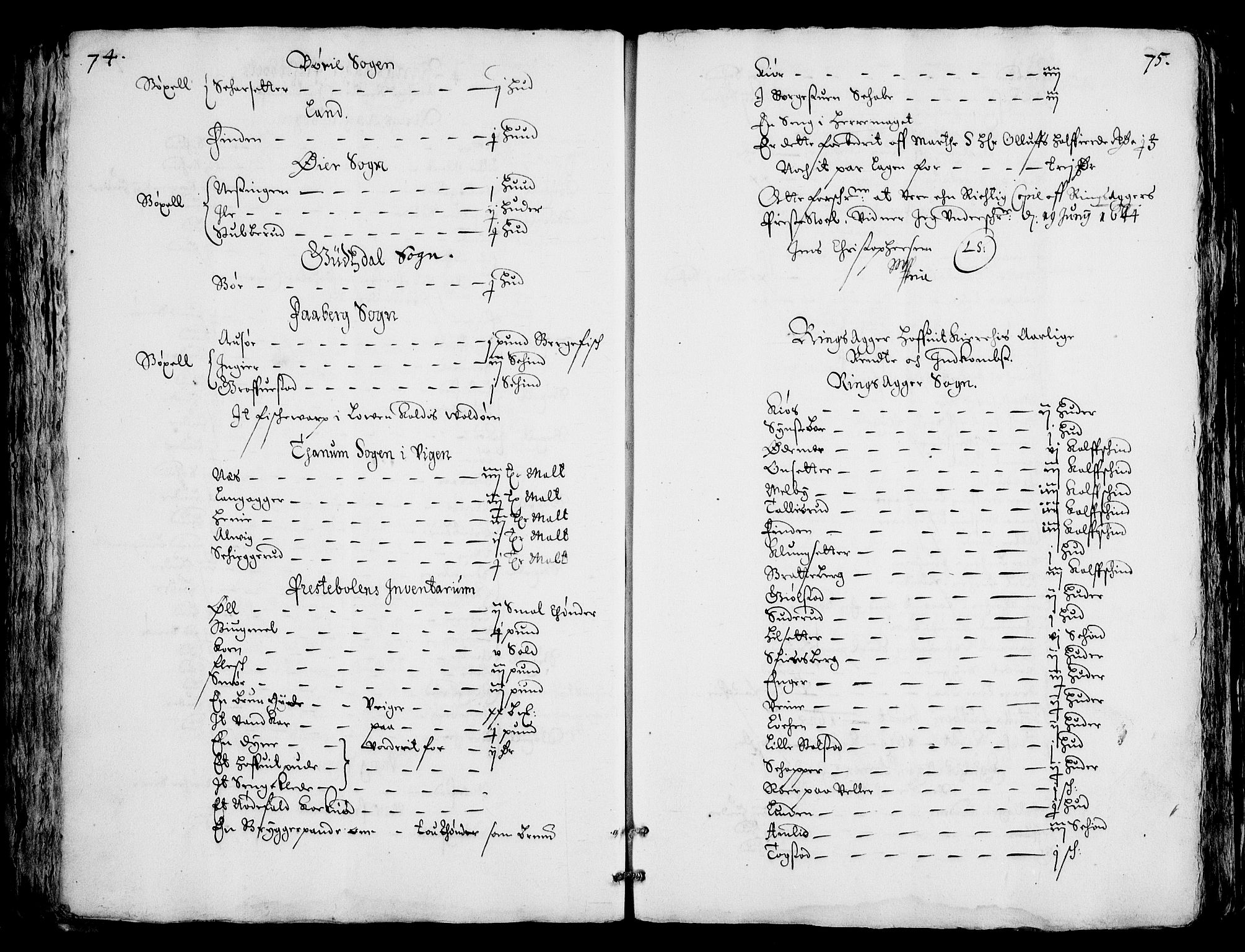 Rentekammeret inntil 1814, Realistisk ordnet avdeling, AV/RA-EA-4070/Fc/Fca/L0001/0004: [Ca I]  Akershus stift / Jordebok over kirkene og prestebolene i Oslo og Hamar stift, 1664, p. 74-75