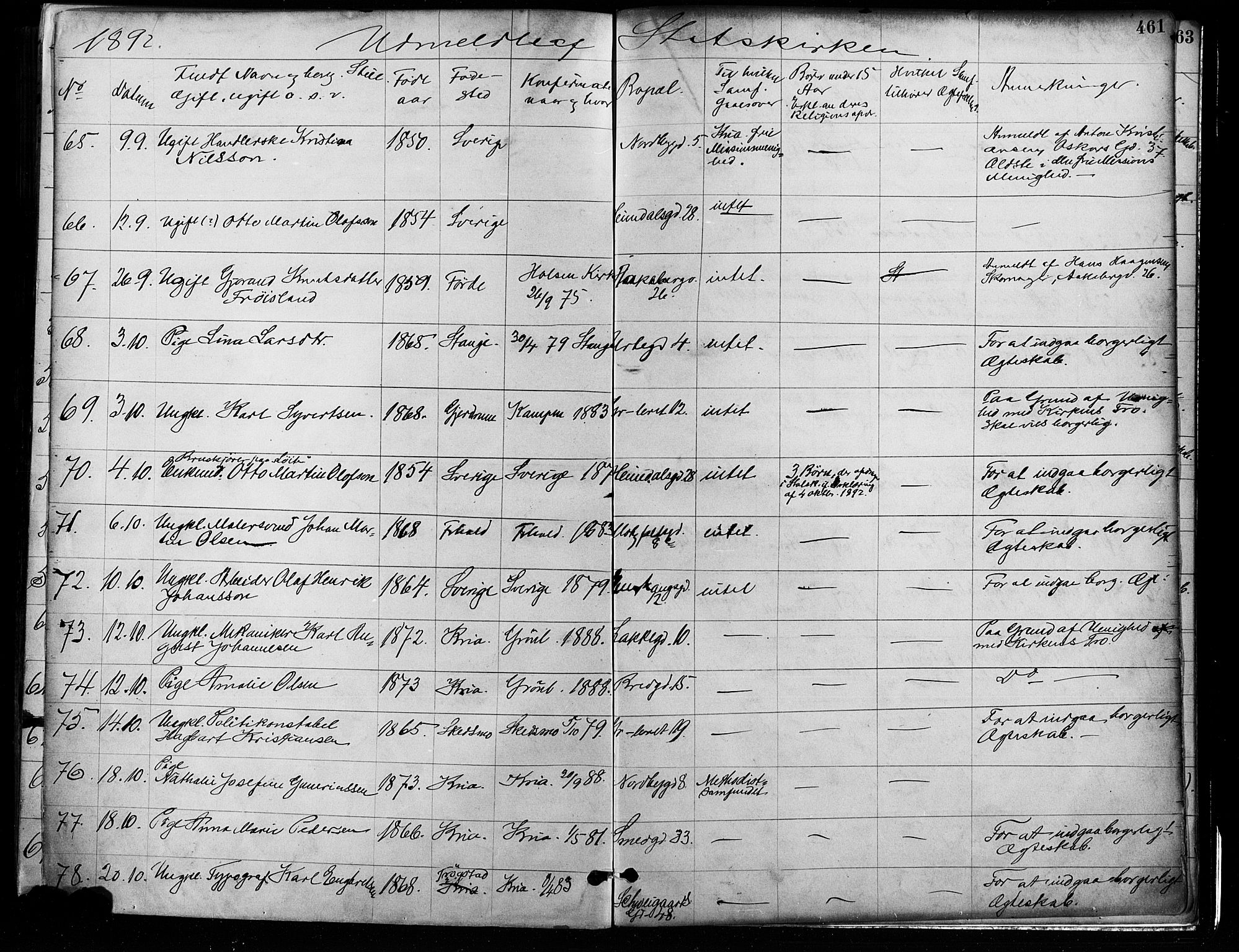 Grønland prestekontor Kirkebøker, AV/SAO-A-10848/F/Fa/L0008: Parish register (official) no. 8, 1881-1893, p. 461