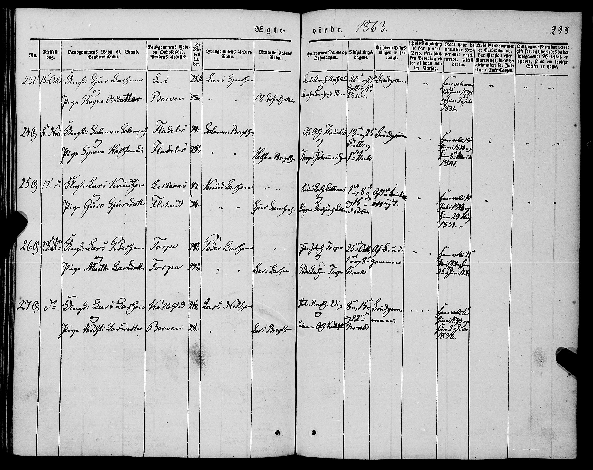 Kvam sokneprestembete, AV/SAB-A-76201/H/Haa: Parish register (official) no. A 8, 1844-1863, p. 293