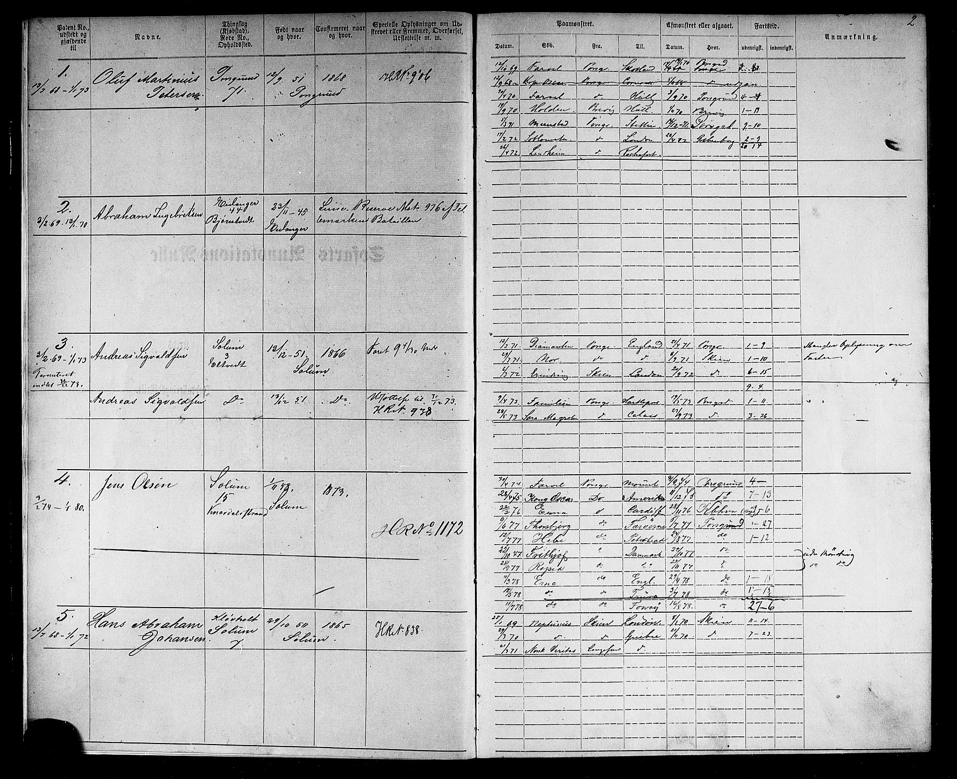 Porsgrunn innrulleringskontor, AV/SAKO-A-829/F/Fb/L0002: Annotasjonsrulle, 1868-1901, p. 4
