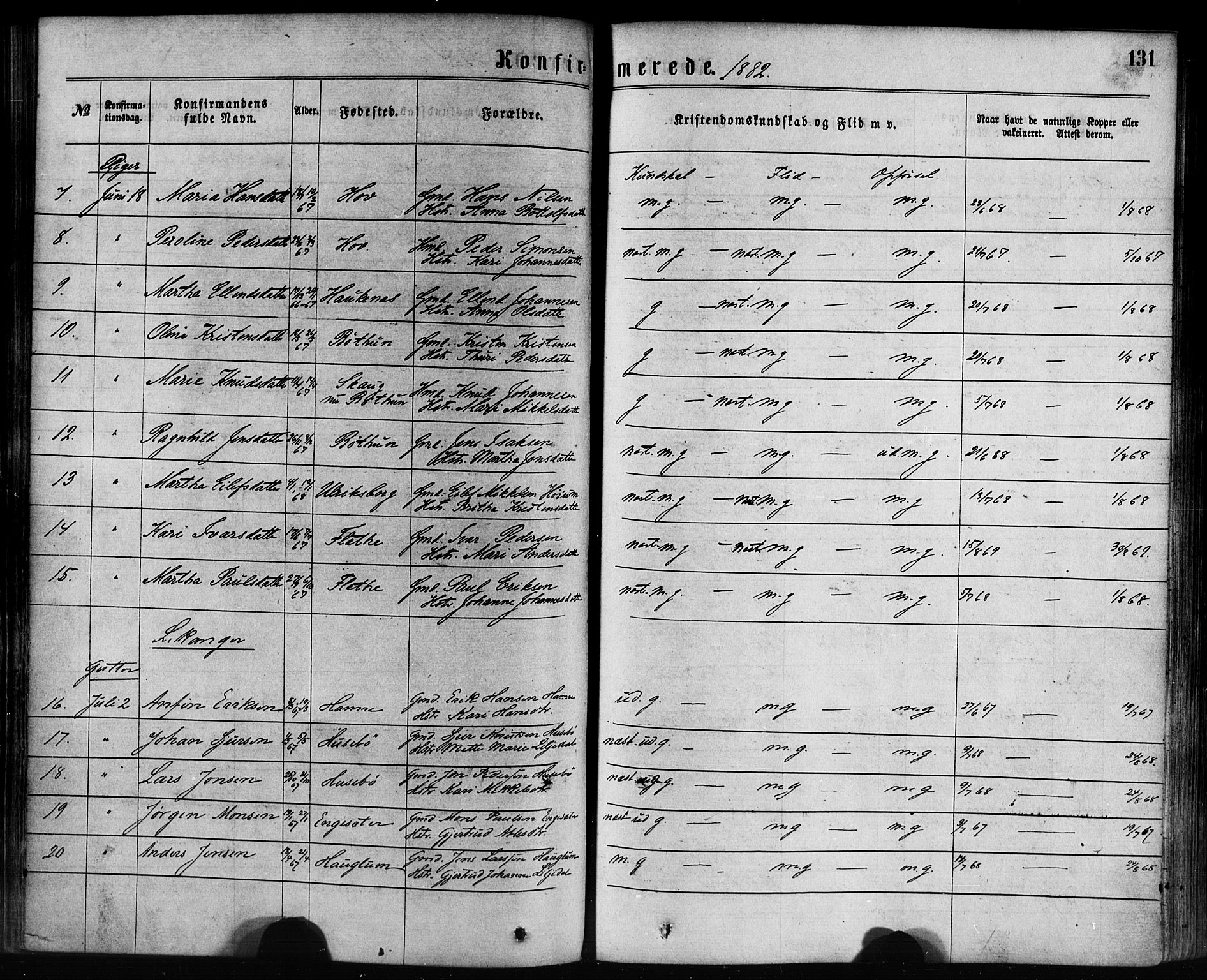 Leikanger sokneprestembete, AV/SAB-A-81001/H/Haa/Haaa/L0009: Parish register (official) no. A 9, 1869-1888, p. 131