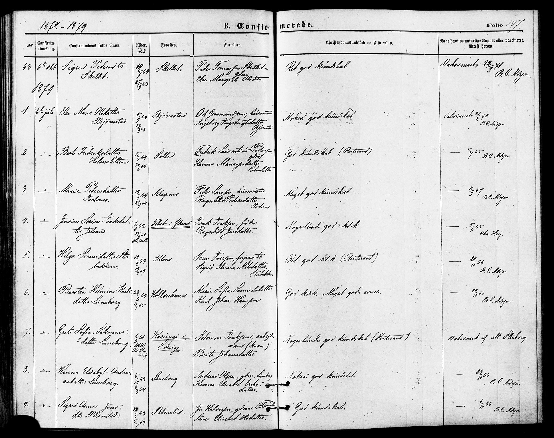 Målselv sokneprestembete, SATØ/S-1311/G/Ga/Gaa/L0005kirke: Parish register (official) no. 5, 1872-1884, p. 147