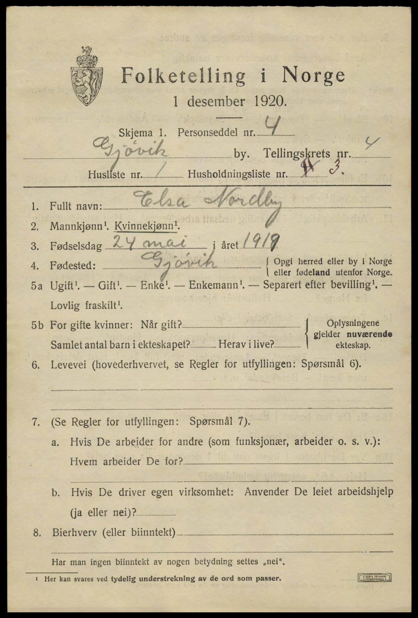 SAH, 1920 census for Gjøvik, 1920, p. 7844