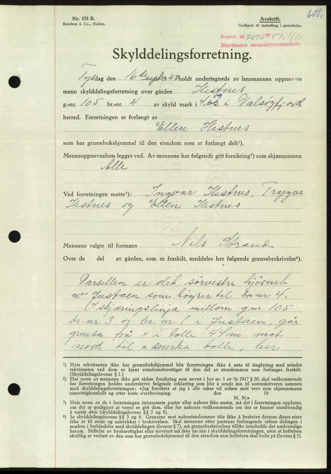 Nordmøre sorenskriveri, AV/SAT-A-4132/1/2/2Ca: Mortgage book no. A106, 1947-1947, Diary no: : 2496/1947