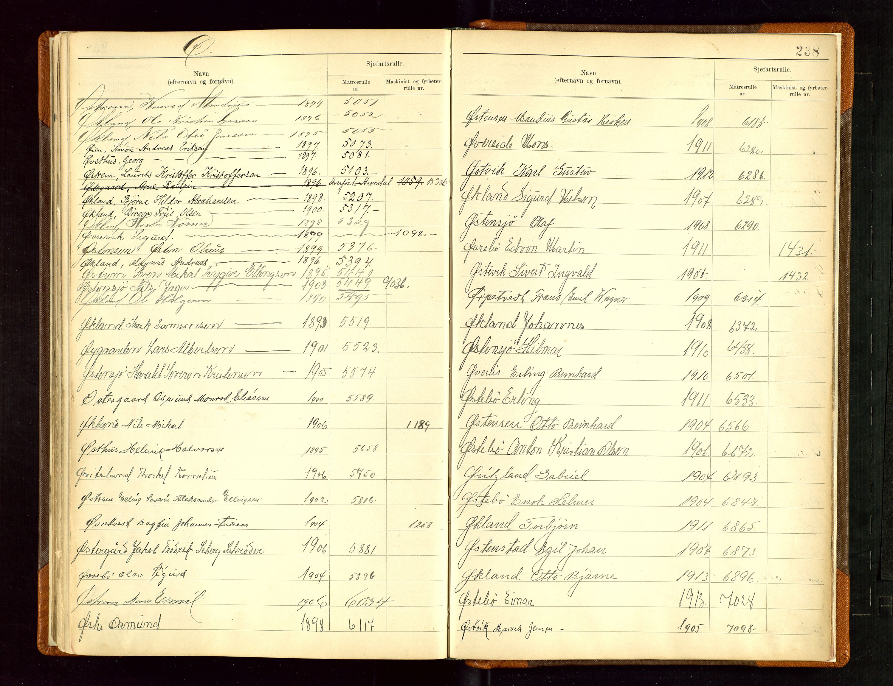 Haugesund sjømannskontor, SAST/A-102007/F/Fb/Fba/L0006: Navneregister med henvisning til rullenummer (etternavn) Haugesund krets , 1945, p. 238