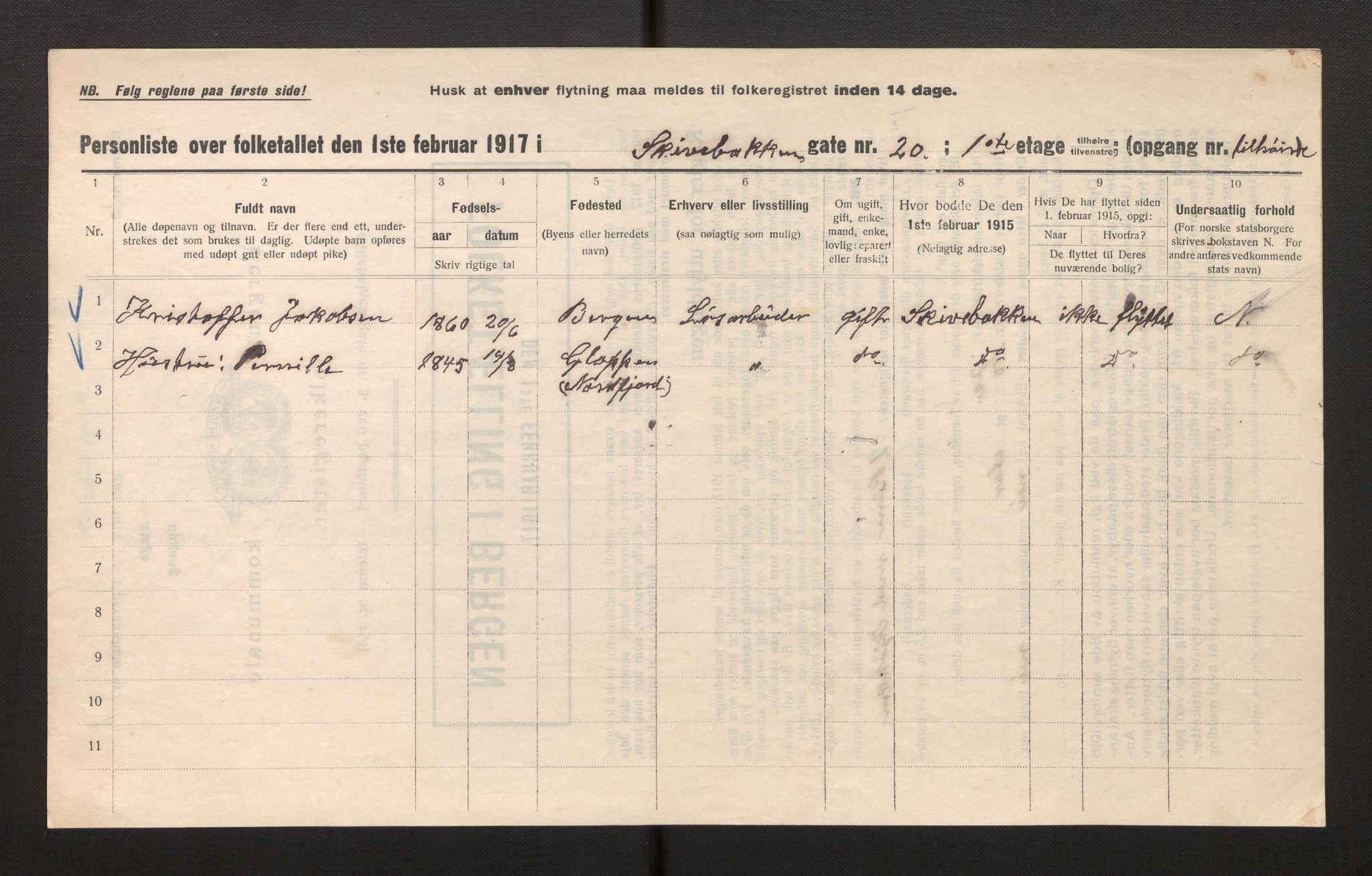 SAB, Municipal Census 1917 for Bergen, 1917, p. 34747