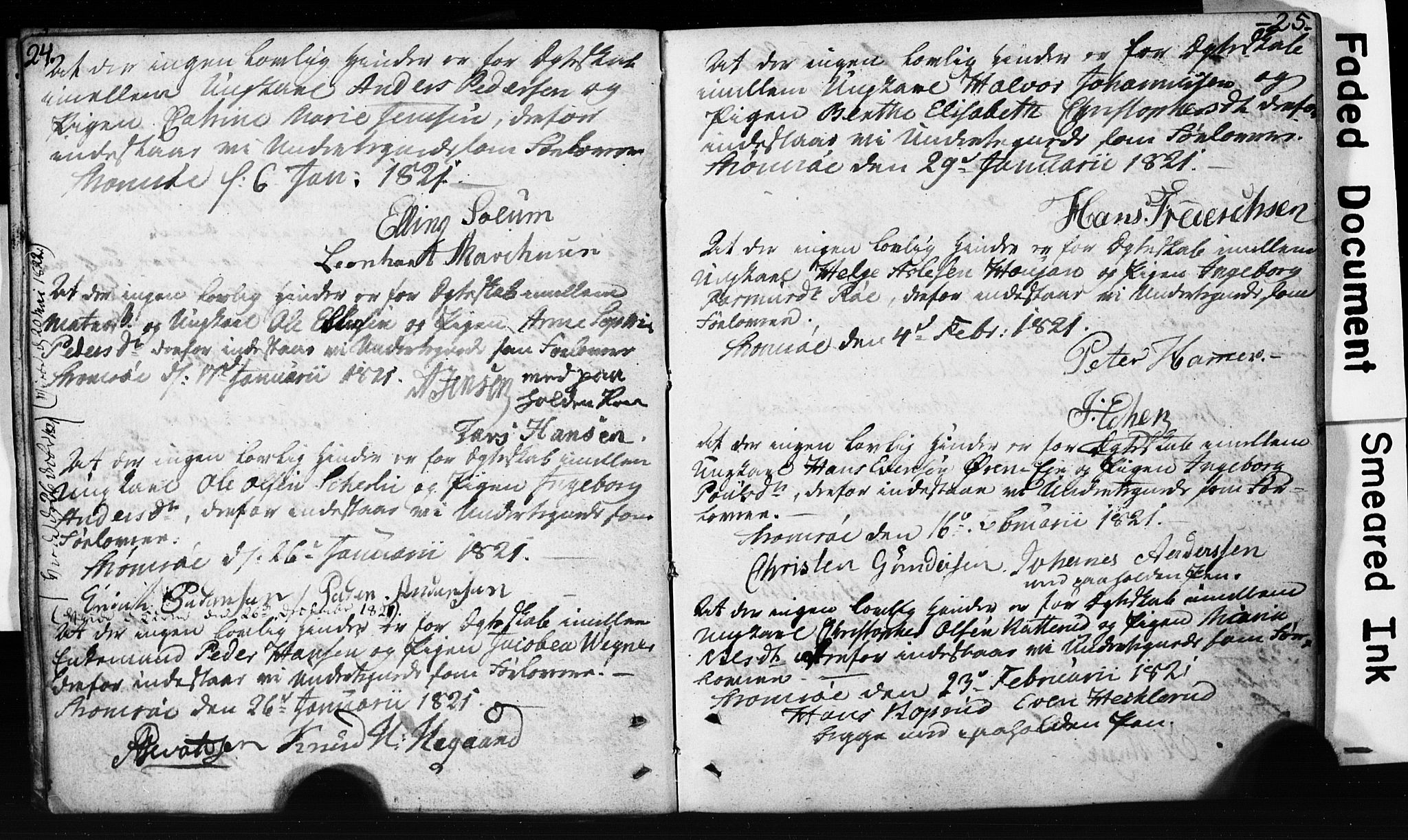 Strømsø kirkebøker, AV/SAKO-A-246/H/Hb/L0002: Best man's statements no. 2, 1815-1857, p. 24-25