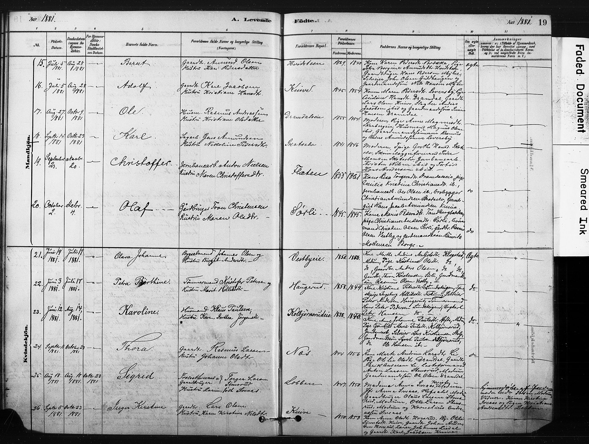 Eiker kirkebøker, AV/SAKO-A-4/F/Fc/L0001: Parish register (official) no. III 1, 1878-1889, p. 19