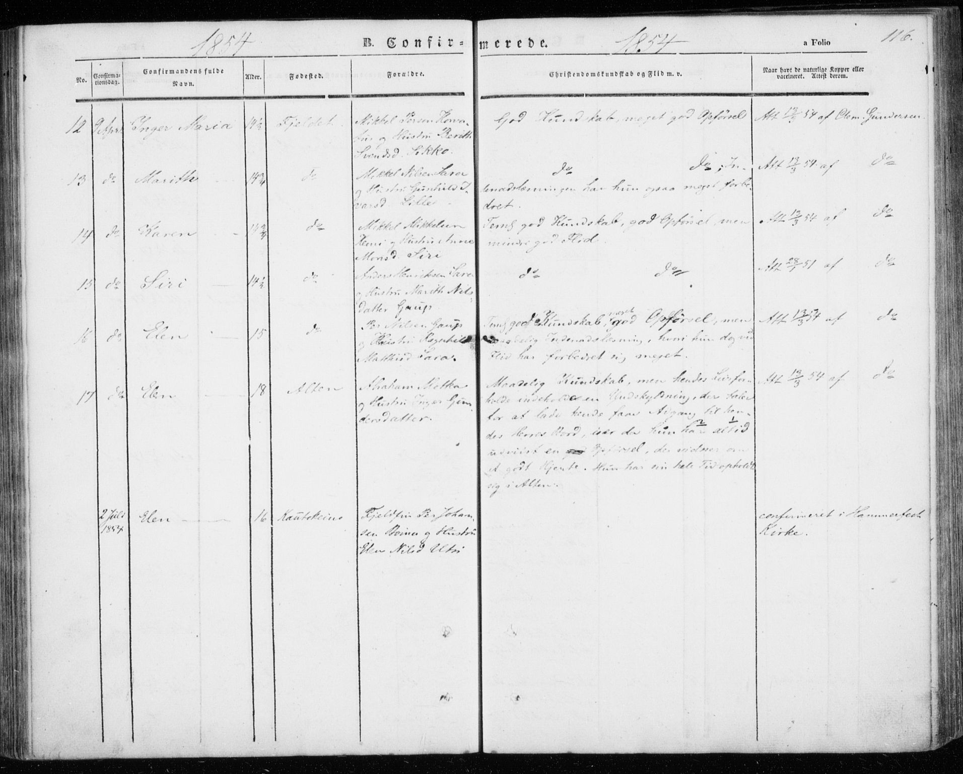 Kautokeino sokneprestembete, AV/SATØ-S-1340/H/Ha/L0002.kirke: Parish register (official) no. 2, 1843-1861, p. 116