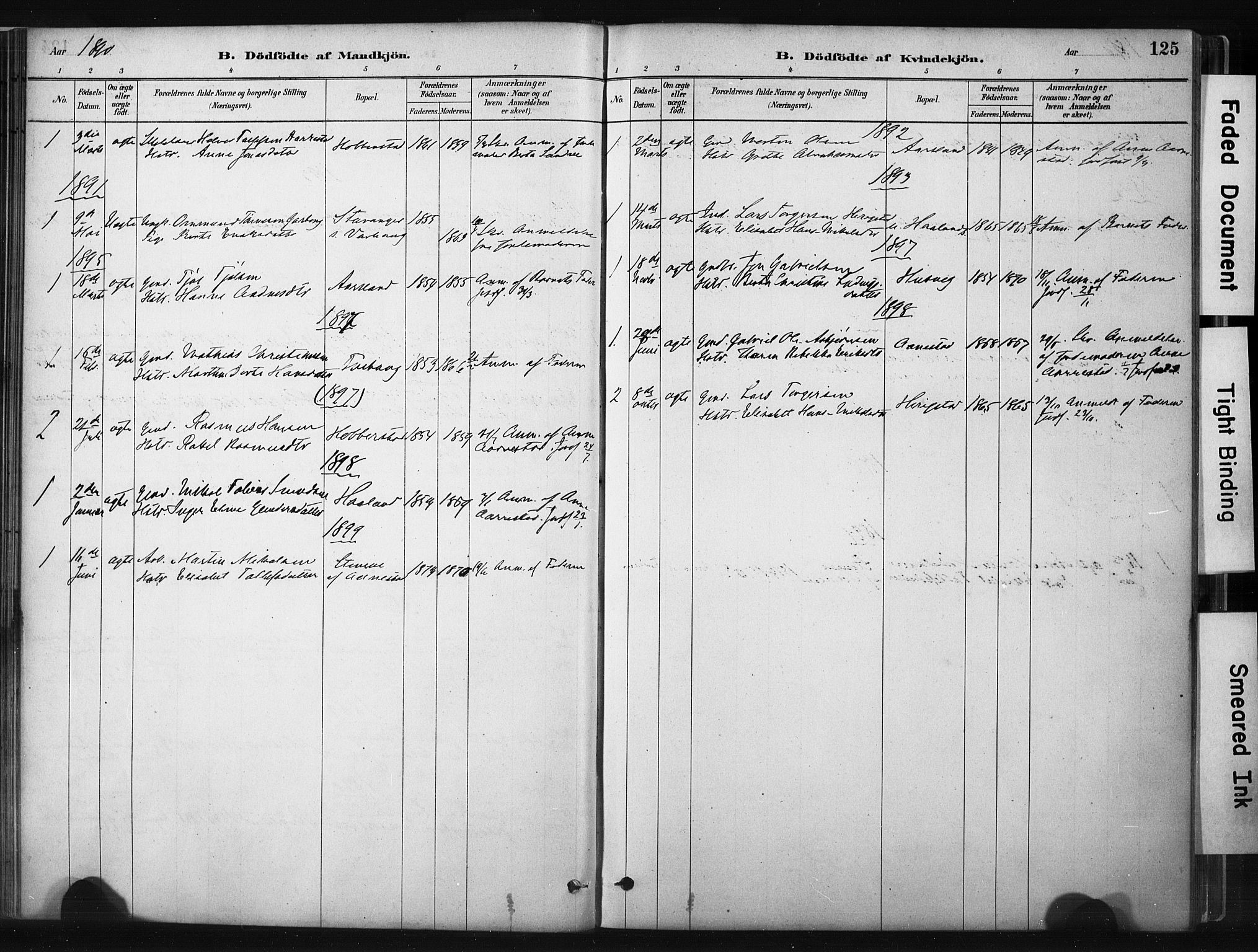 Hå sokneprestkontor, AV/SAST-A-101801/001/30BA/L0011: Parish register (official) no. A 10, 1879-1900, p. 125