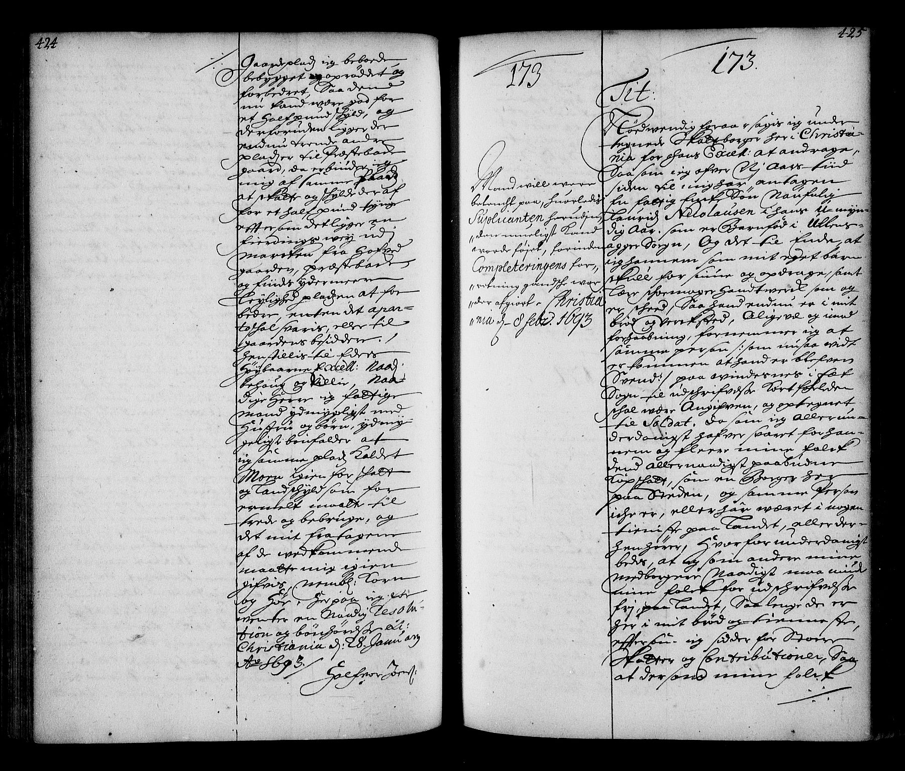 Stattholderembetet 1572-1771, RA/EA-2870/Ae/L0010: Supplikasjons- og resolusjonsprotokoll, 1692-1693, p. 424-425