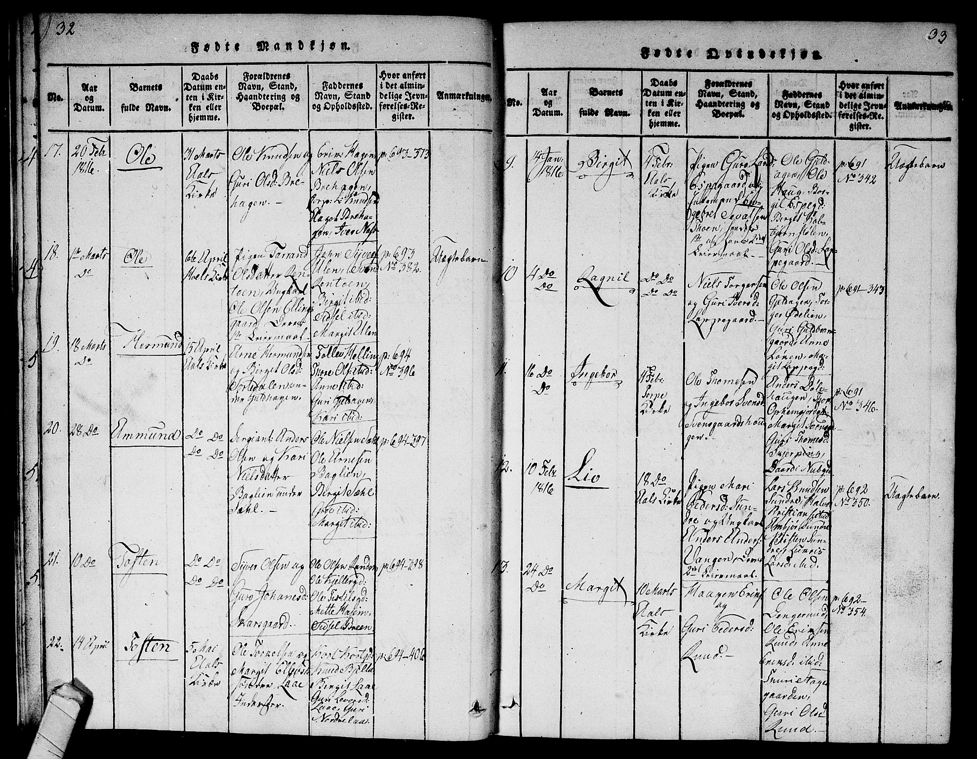 Ål kirkebøker, AV/SAKO-A-249/G/Ga/L0001: Parish register (copy) no. 1, 1815-1829, p. 32-33