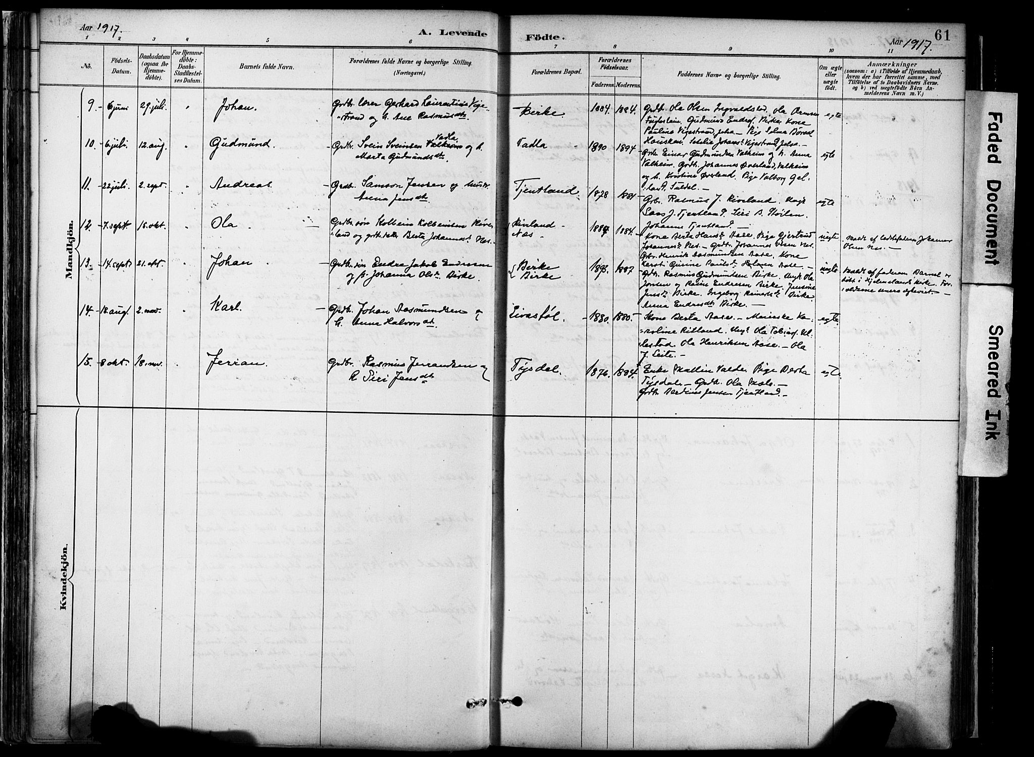 Hjelmeland sokneprestkontor, AV/SAST-A-101843/02/A/L0001: Parish register (official) no. A 16, 1887-1926, p. 61