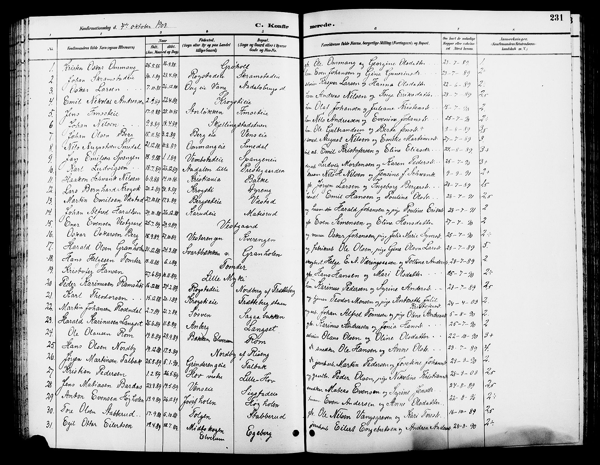 Løten prestekontor, AV/SAH-PREST-022/L/La/L0006: Parish register (copy) no. 6, 1892-1909, p. 231