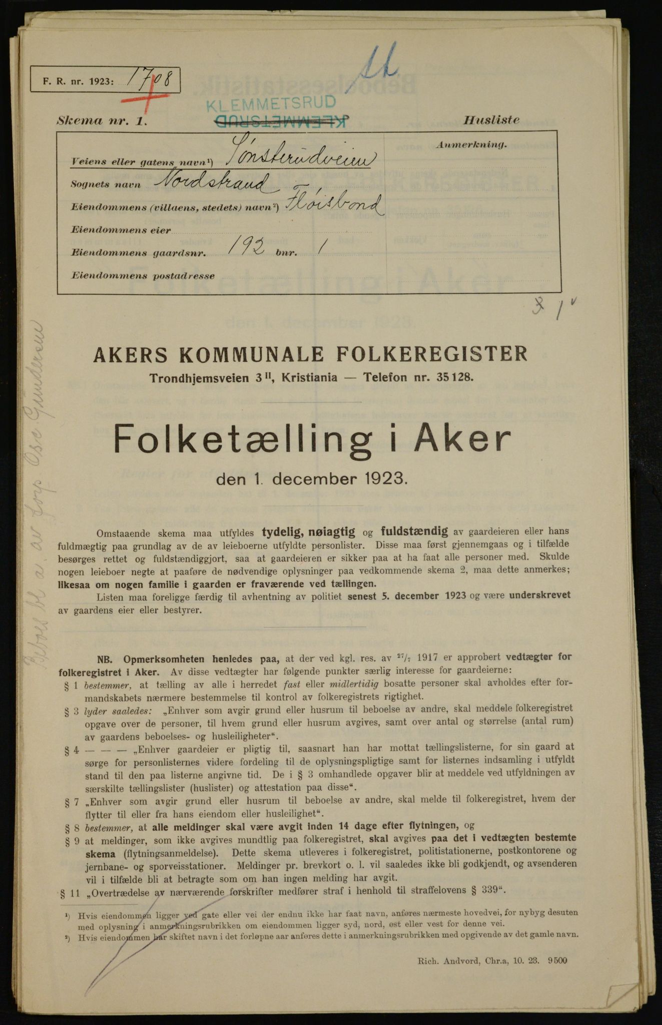 , Municipal Census 1923 for Aker, 1923, p. 46371