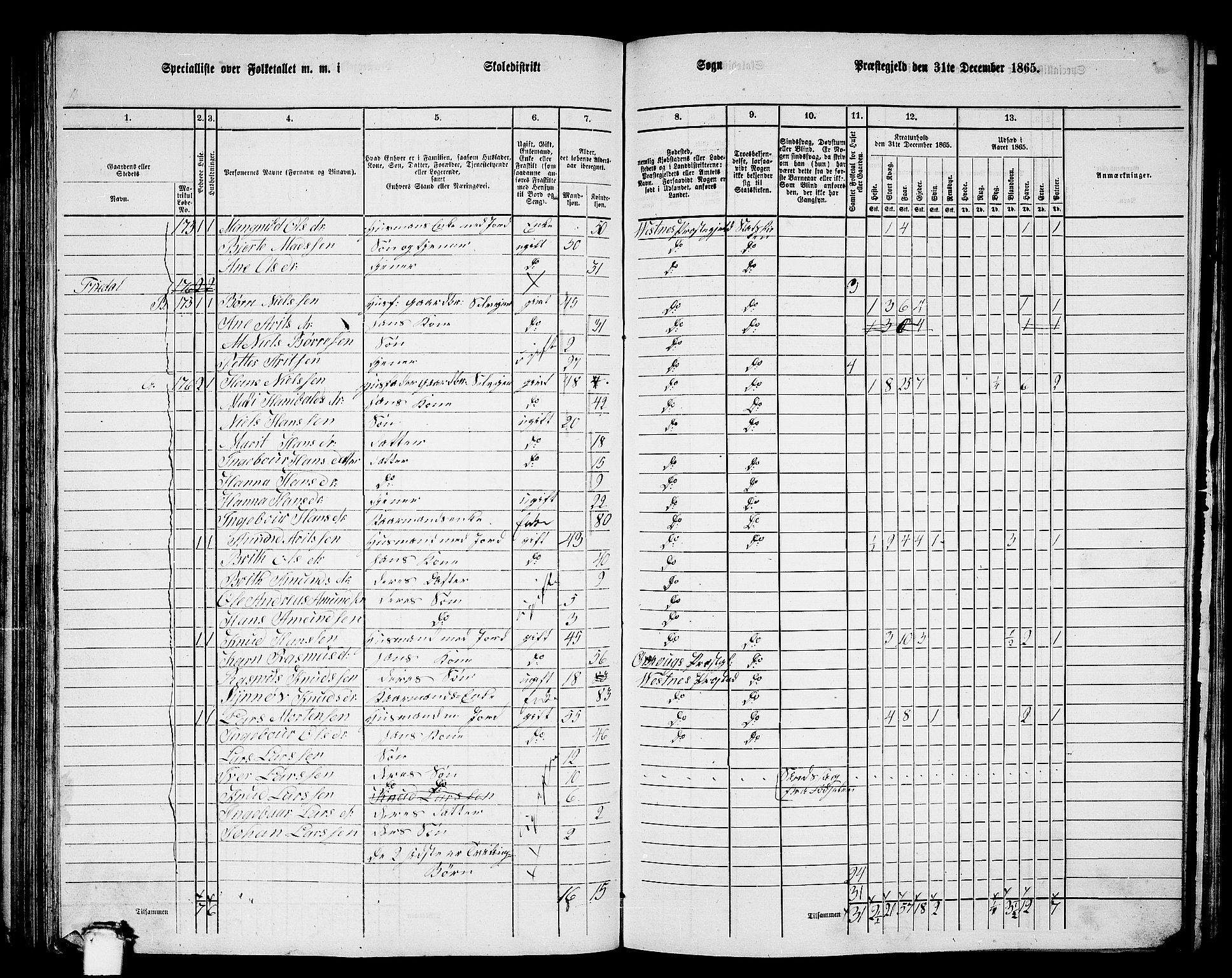 RA, 1865 census for Vestnes, 1865, p. 121