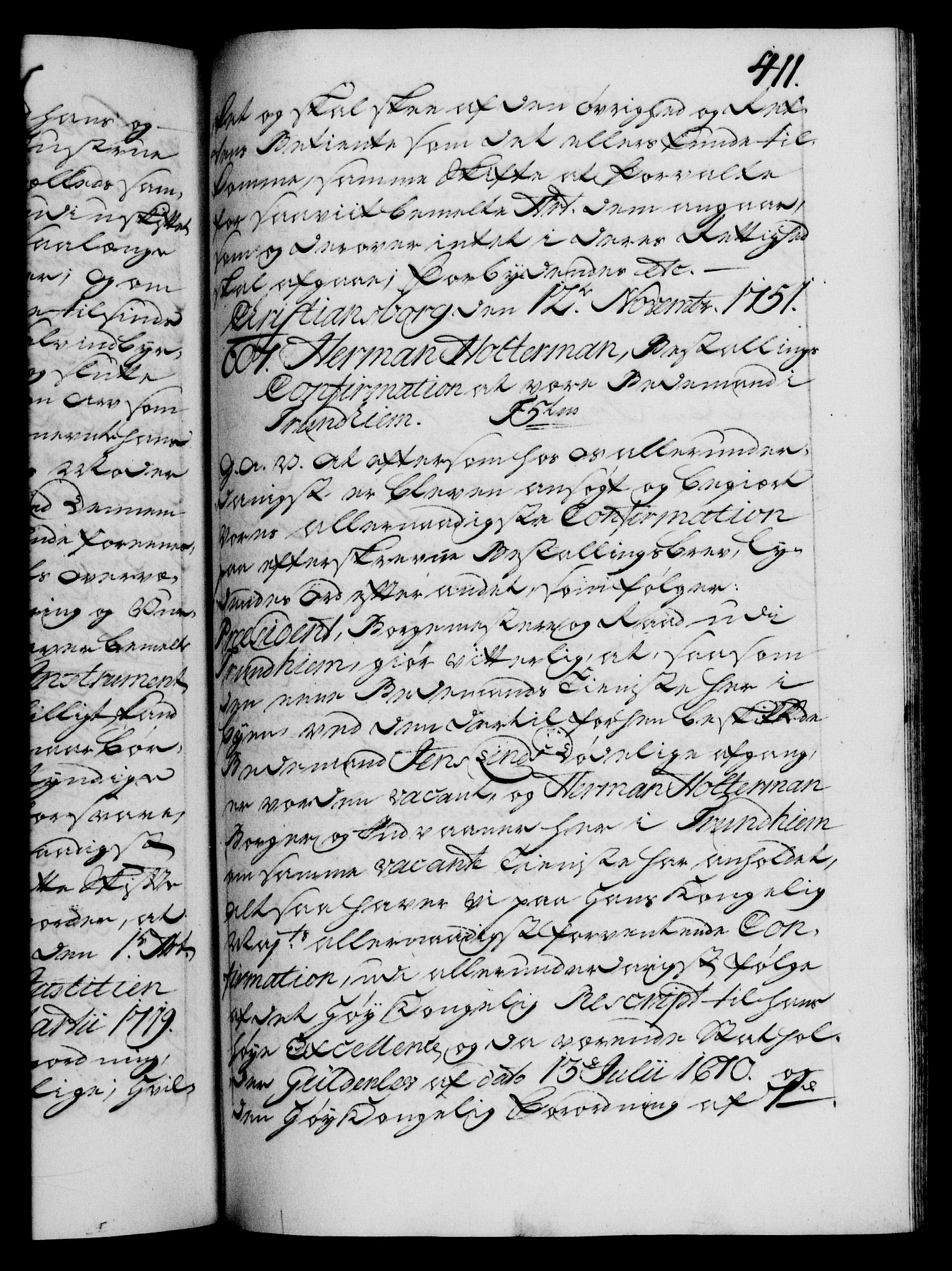 Danske Kanselli 1572-1799, AV/RA-EA-3023/F/Fc/Fca/Fcaa/L0037: Norske registre, 1751-1752, p. 411a