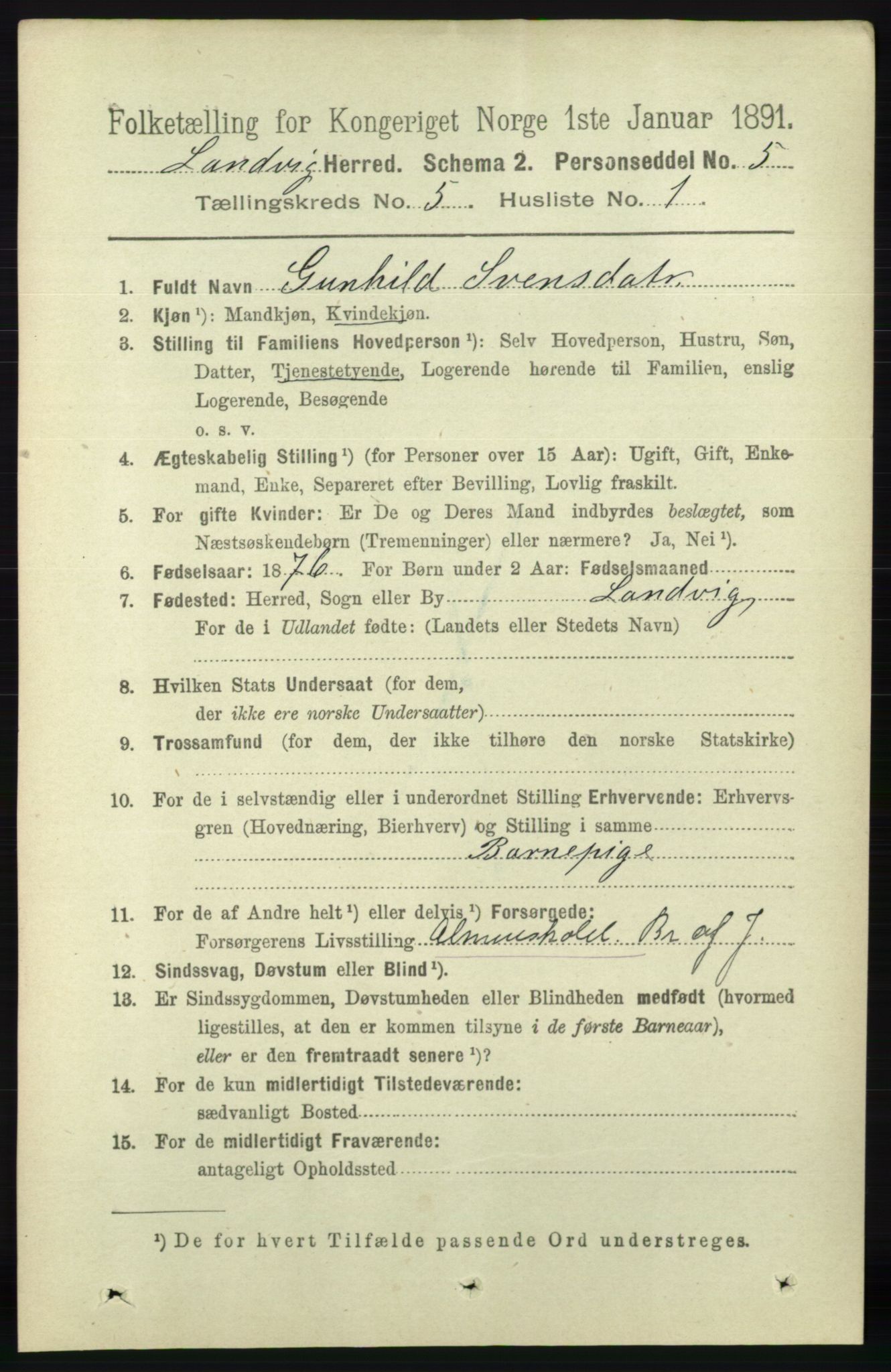 RA, 1891 census for 0924 Landvik, 1891, p. 2190