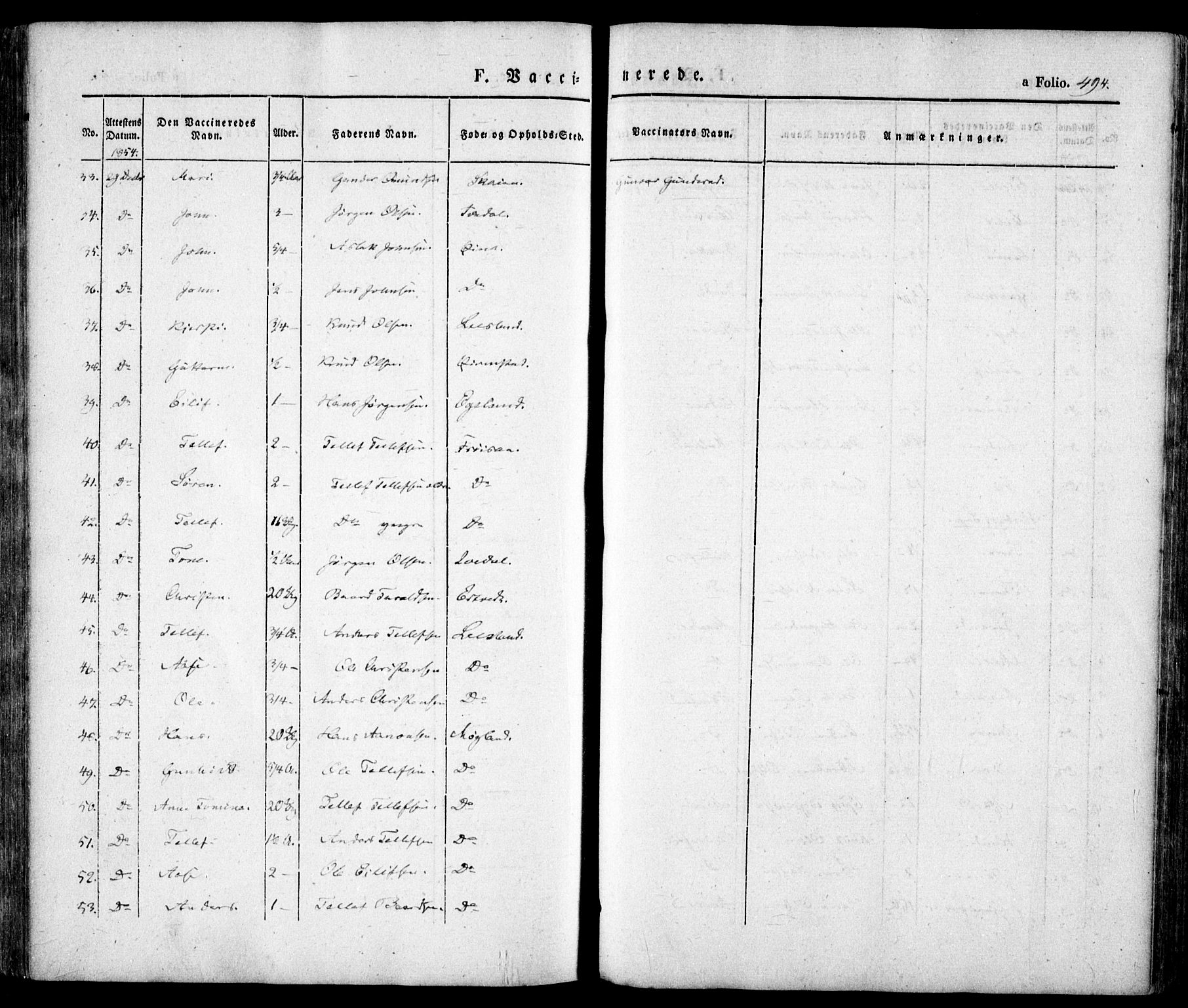 Evje sokneprestkontor, AV/SAK-1111-0008/F/Fa/Faa/L0005: Parish register (official) no. A 5, 1843-1865, p. 494