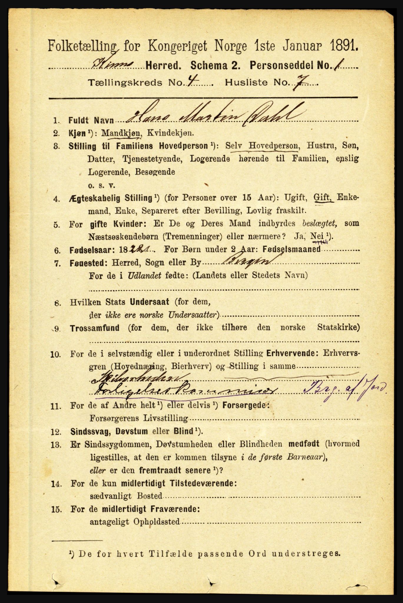 RA, 1891 census for 1437 Kinn, 1891, p. 1366