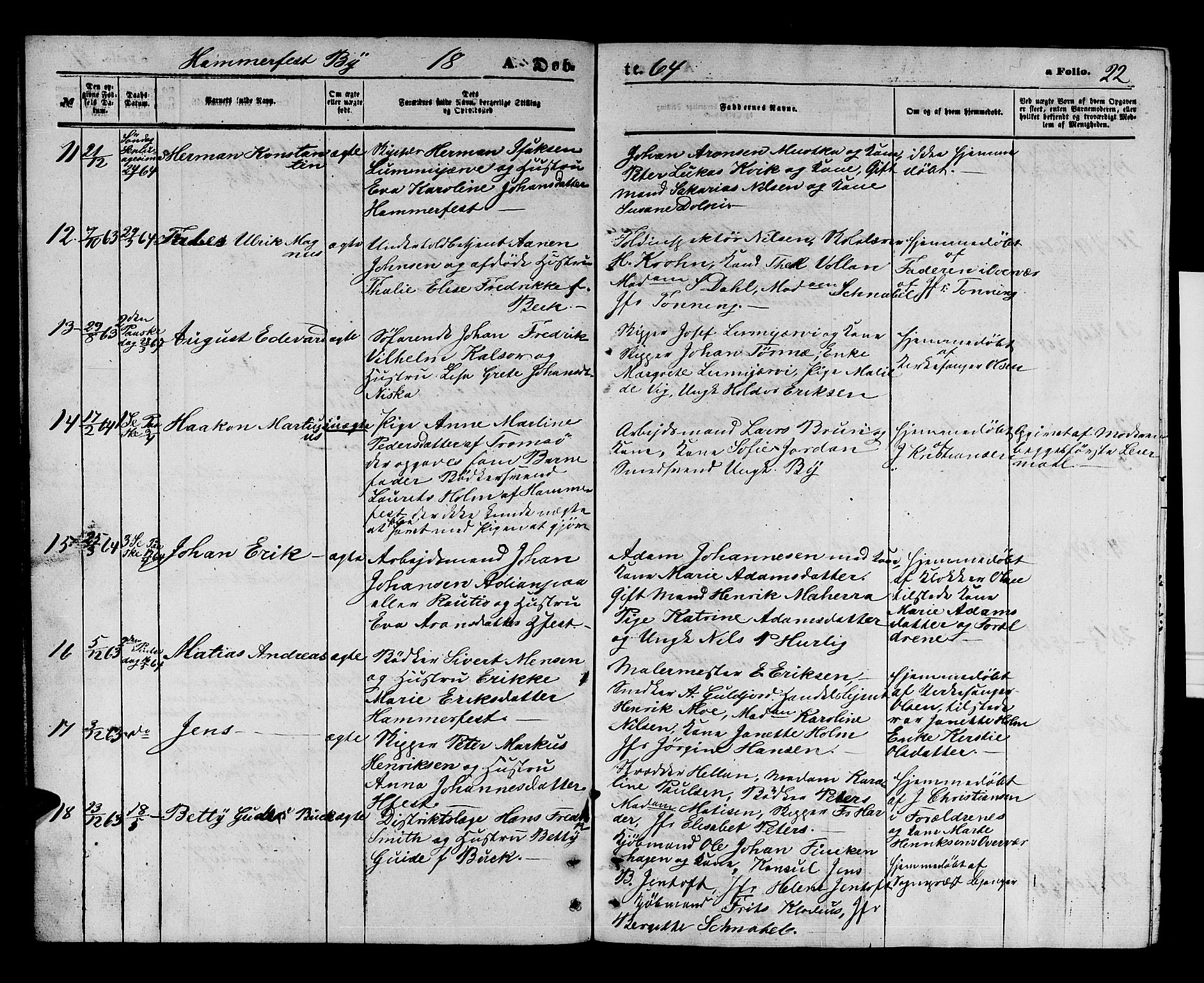 Hammerfest sokneprestkontor, AV/SATØ-S-1347/H/Hb/L0003.klokk: Parish register (copy) no. 3 /1, 1862-1868, p. 22