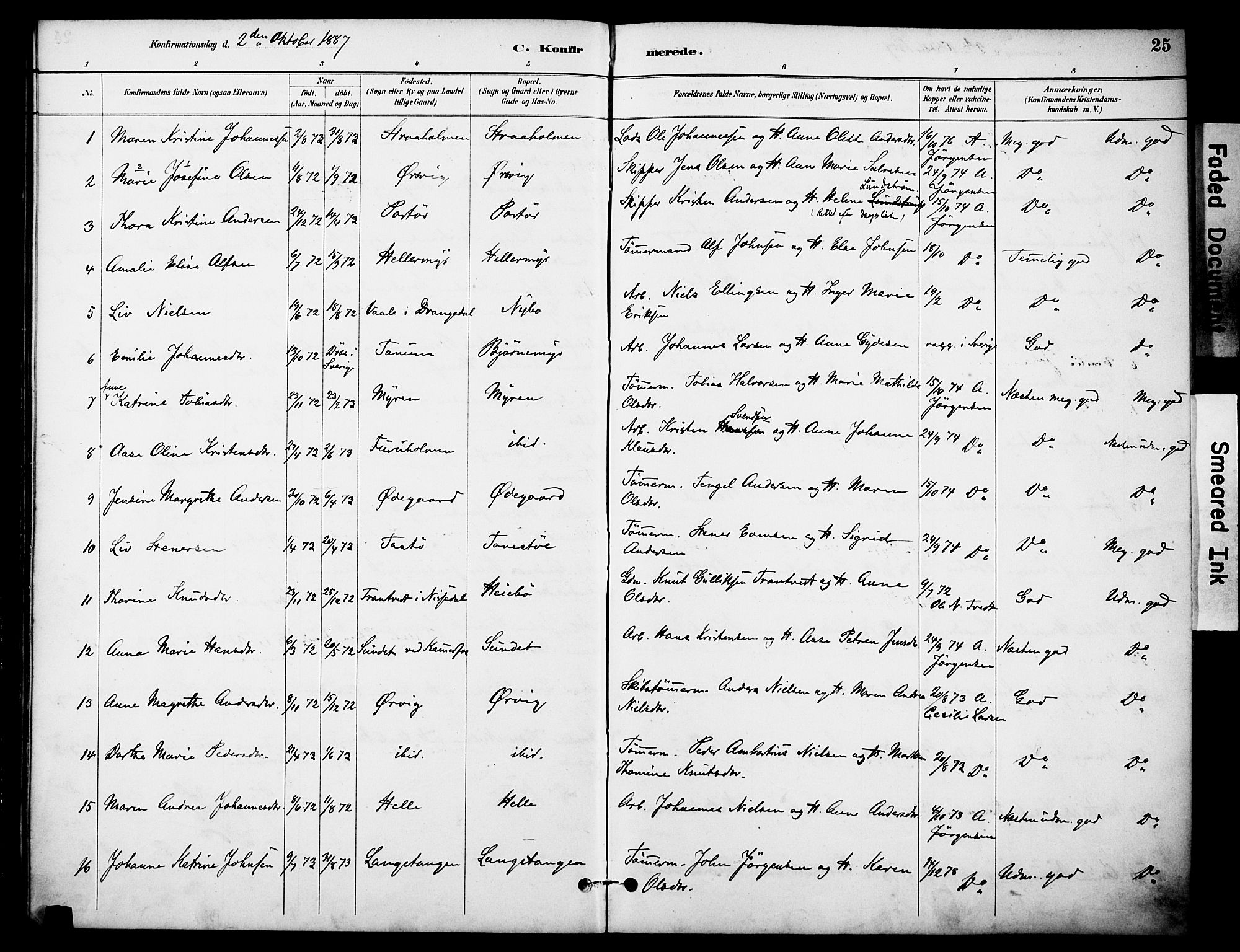 Skåtøy kirkebøker, AV/SAKO-A-304/F/Fa/L0003: Parish register (official) no. I 3, 1884-1899, p. 25