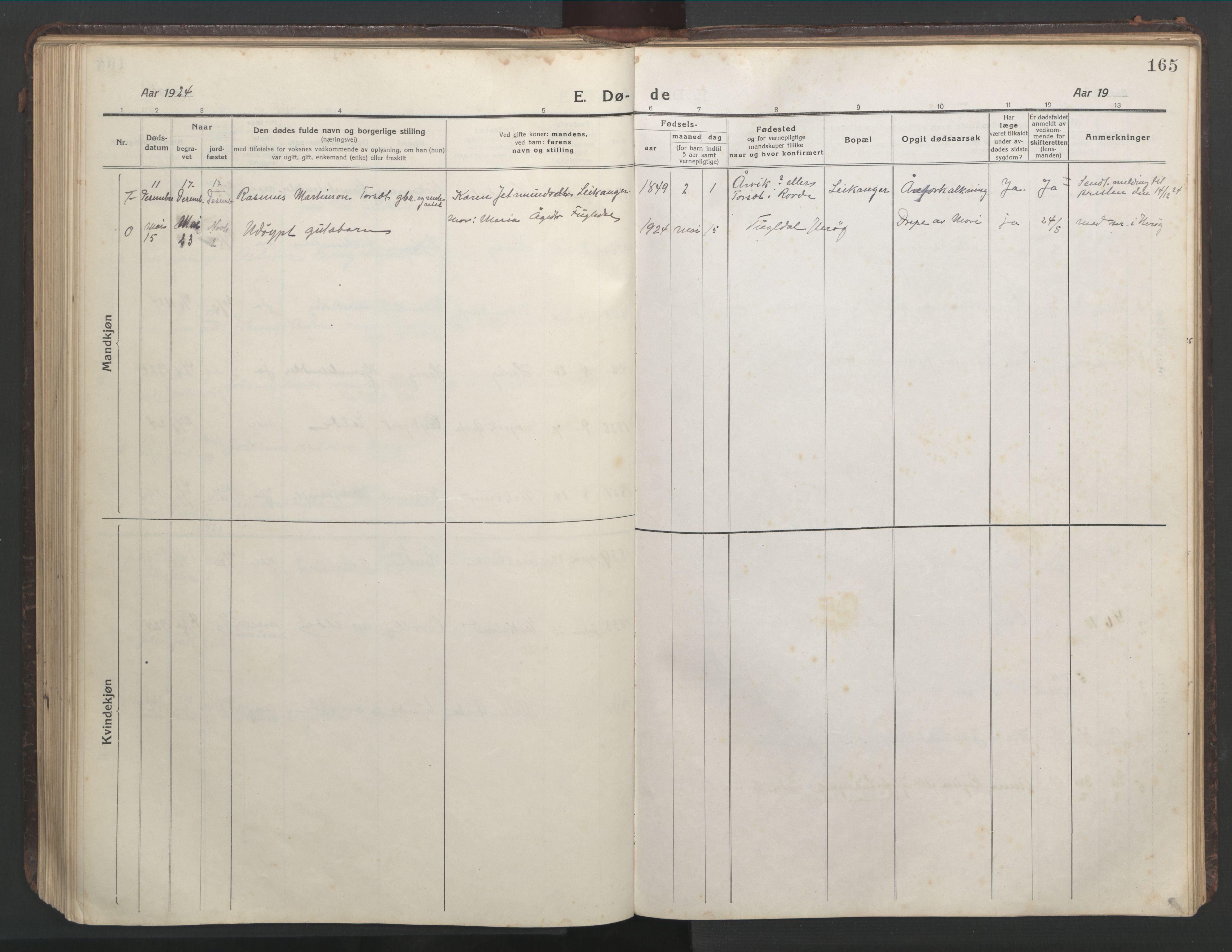 Ministerialprotokoller, klokkerbøker og fødselsregistre - Møre og Romsdal, SAT/A-1454/508/L0099: Parish register (copy) no. 508C03, 1917-1947, p. 165