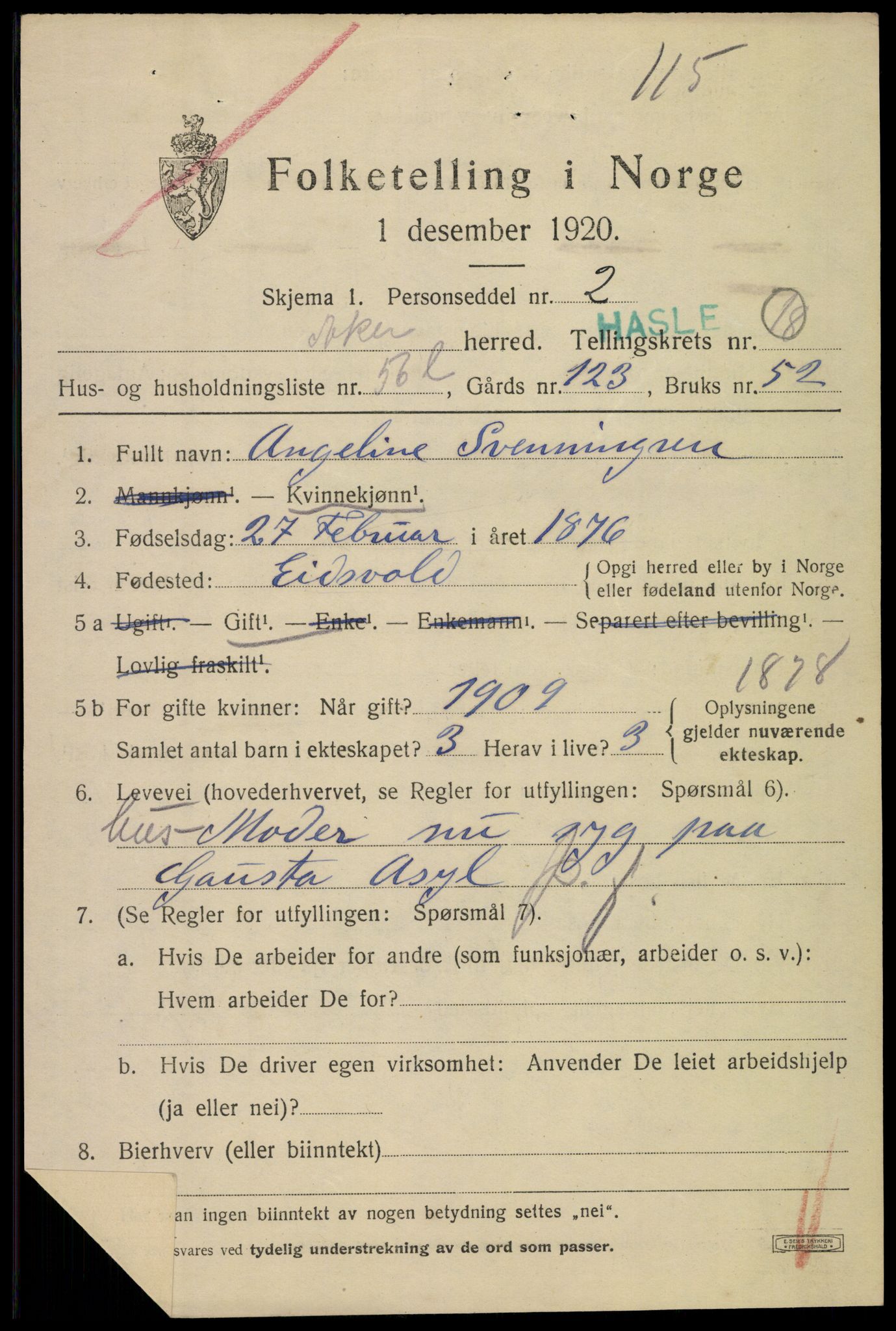 SAO, 1920 census for Aker, 1920, p. 110640