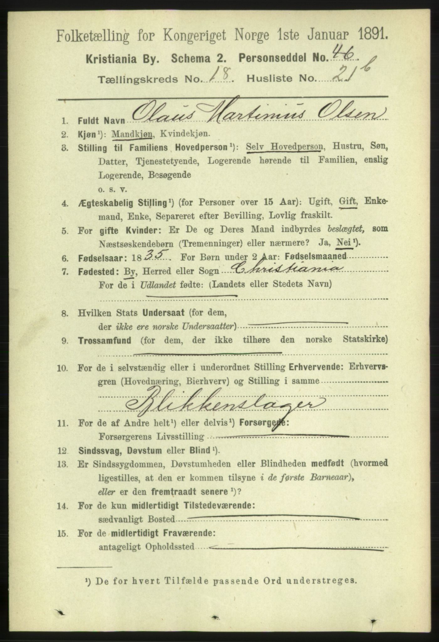 RA, 1891 census for 0301 Kristiania, 1891, p. 9478