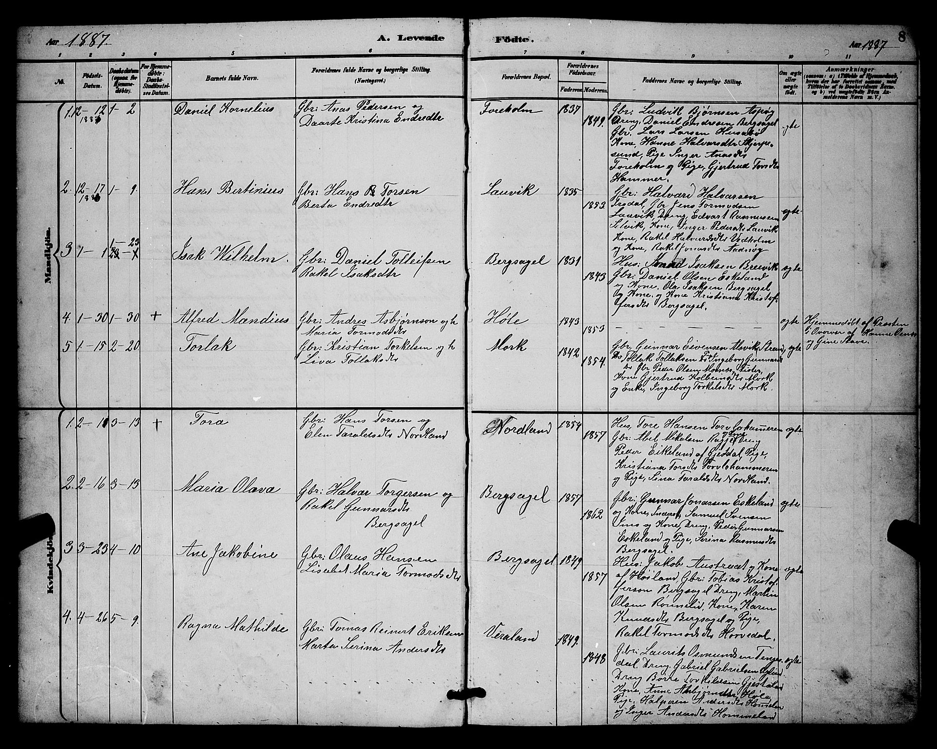 Høgsfjord sokneprestkontor, SAST/A-101624/H/Ha/Hab/L0003: Parish register (copy) no. B 3, 1886-1905, p. 8