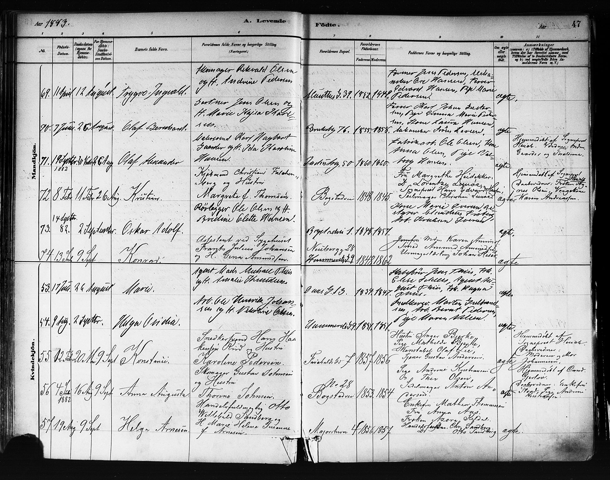 Uranienborg prestekontor Kirkebøker, SAO/A-10877/F/Fa/L0001: Parish register (official) no. 1, 1880-1895, p. 47